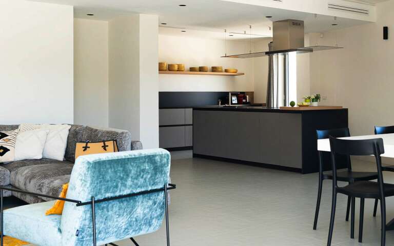 open space with modern kitchen 