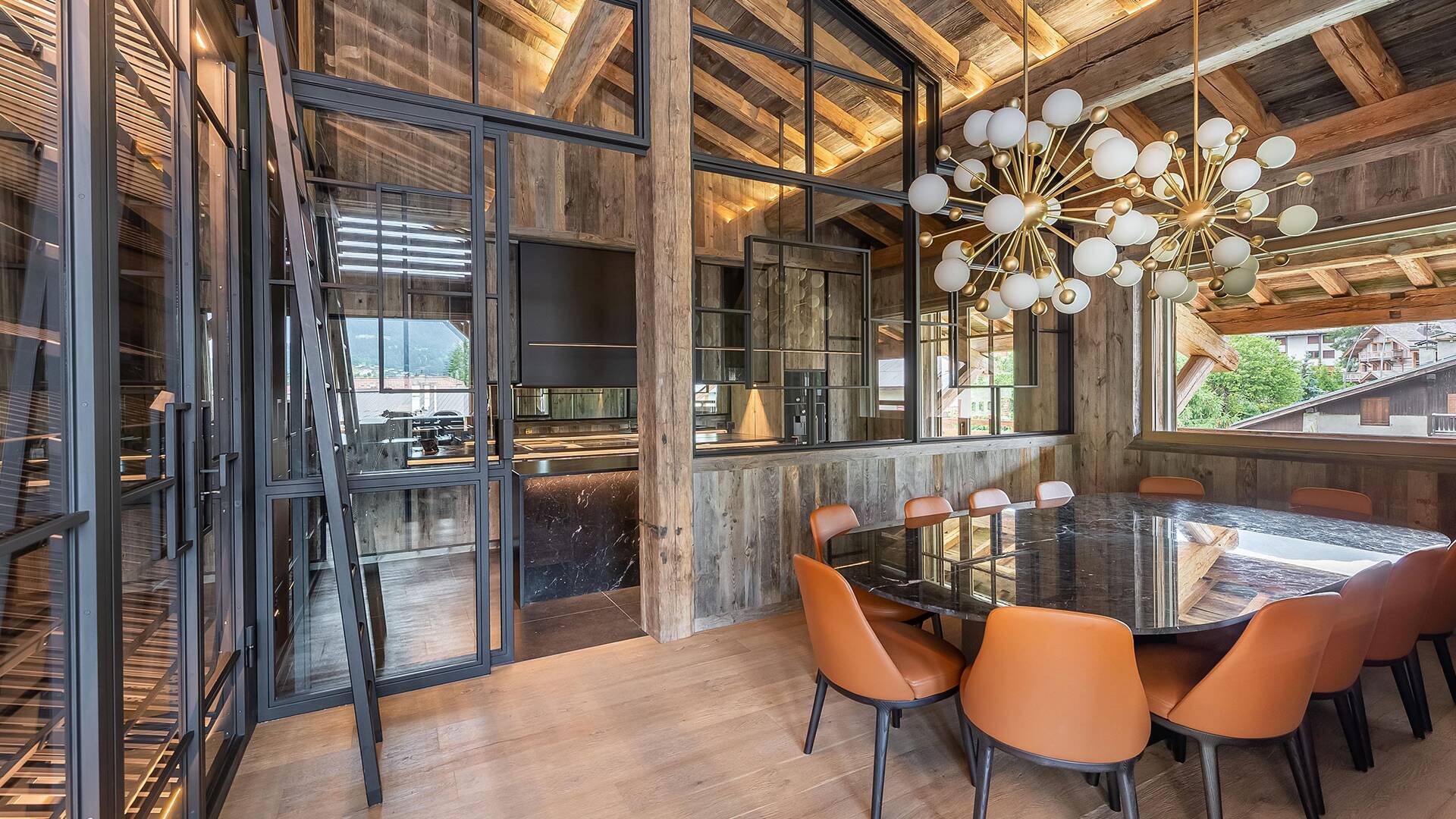 glamorous dining area with access to gourmet kitchen
