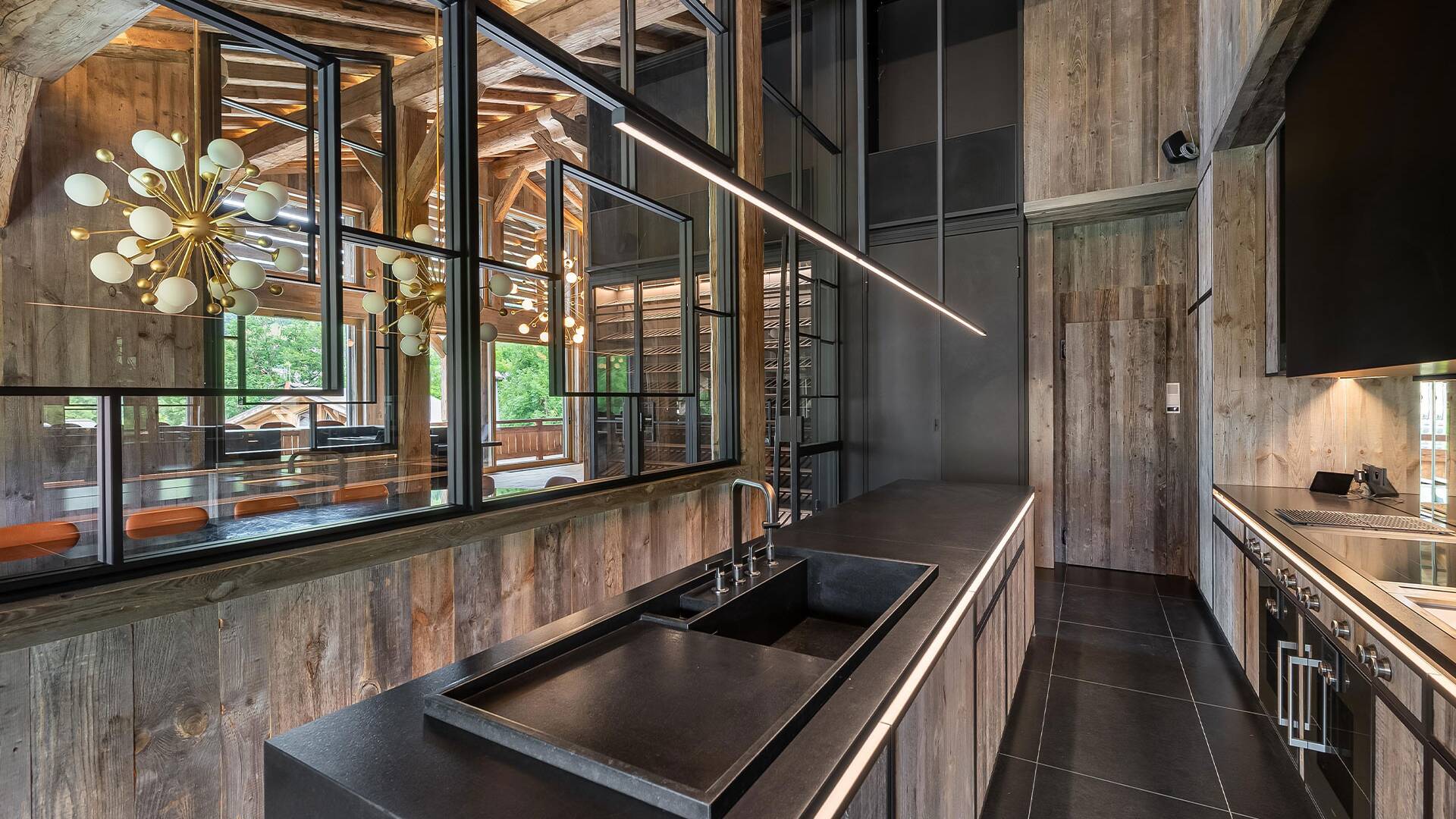 gourmet contemporary kitchen with large cooking island