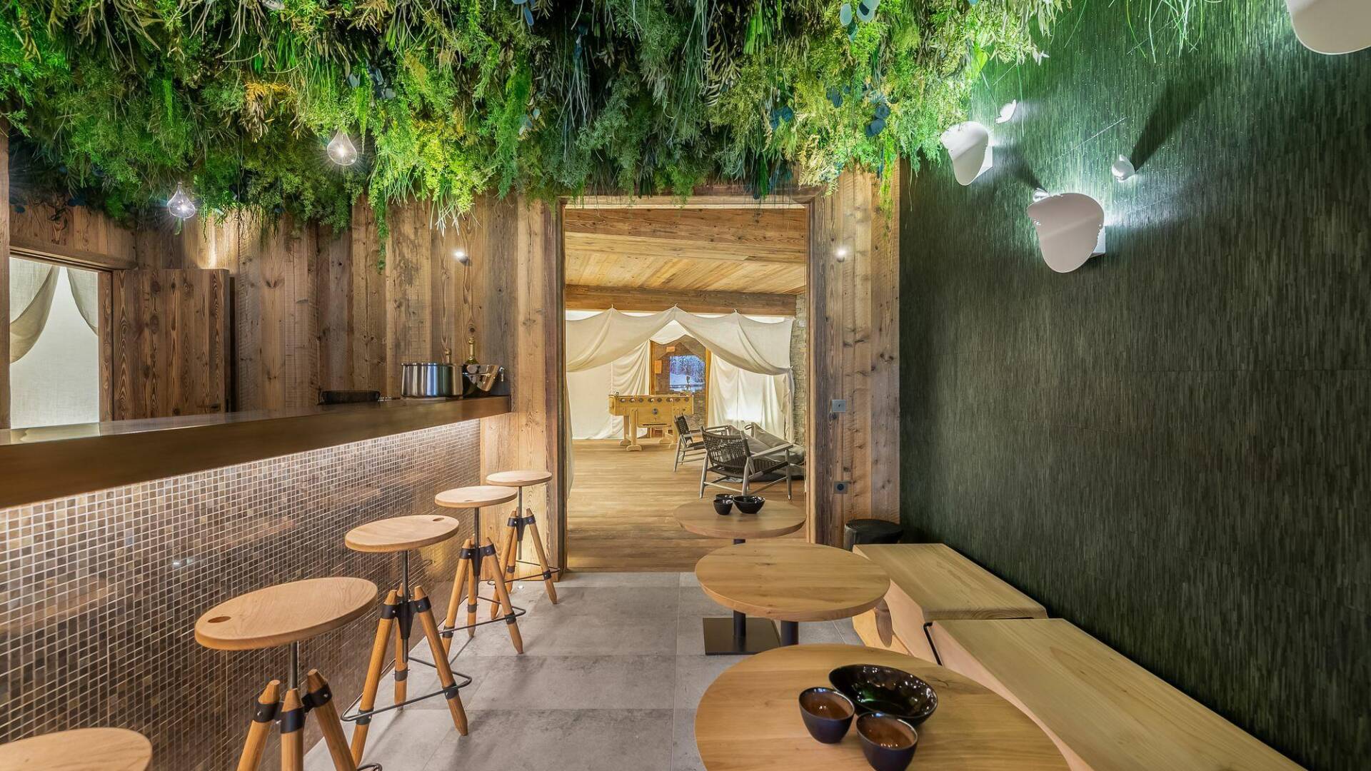 corner bar with counter and stools