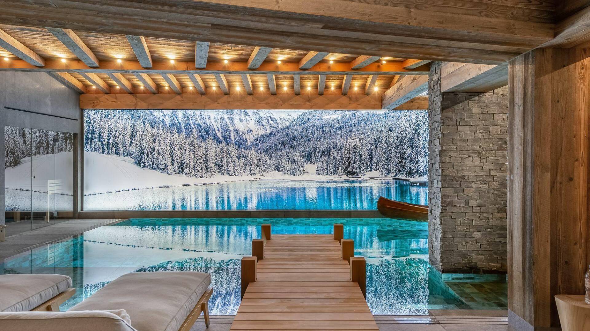 luxury indoor pool with sunbeds