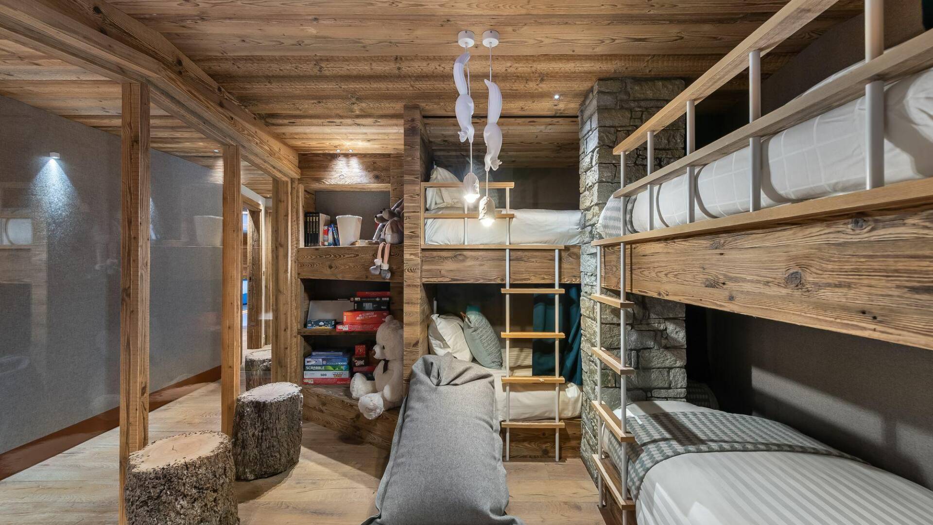 children's bedroom with 2 sets of bunk beds
