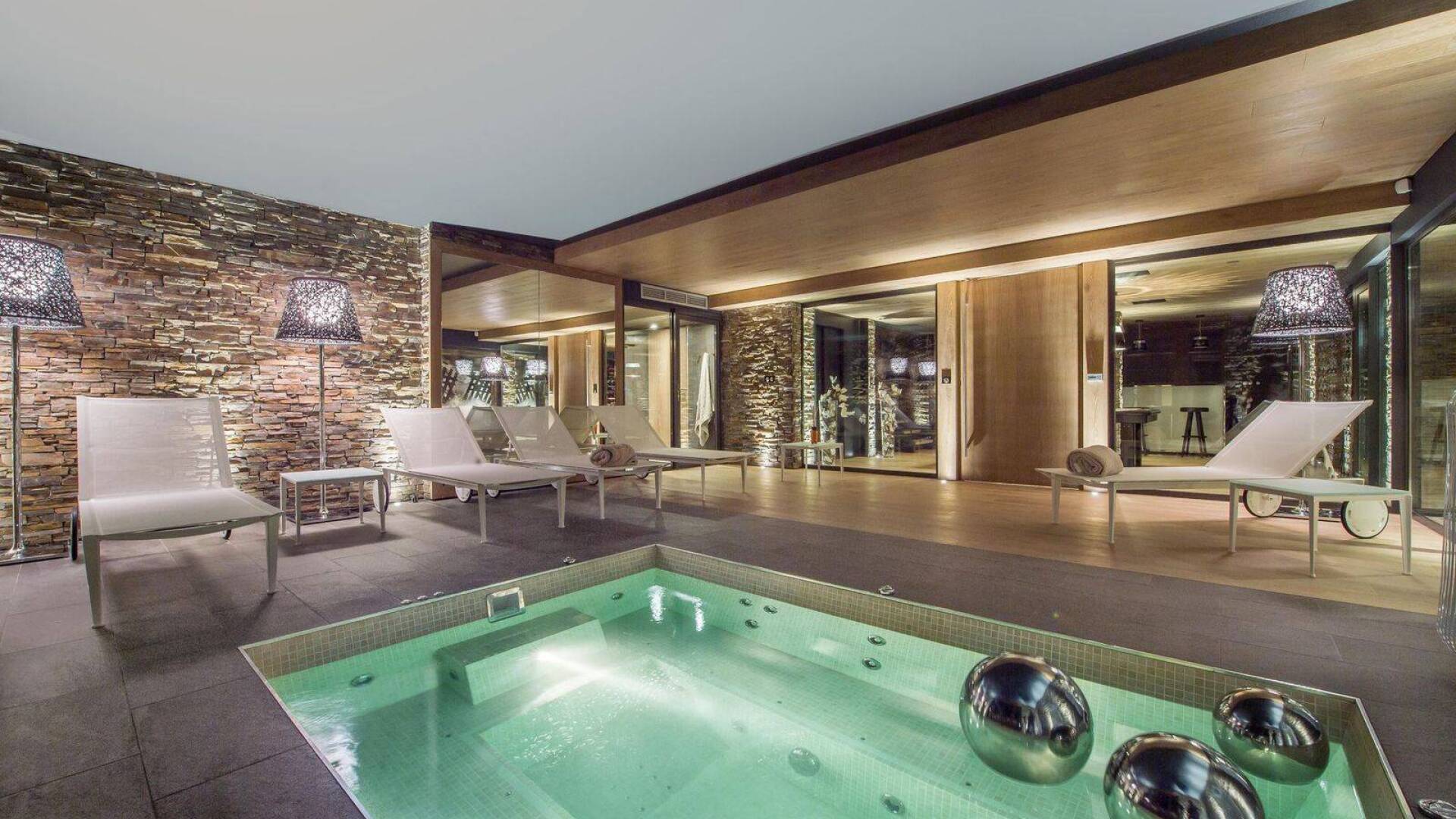 indoor splash pool with wellness area