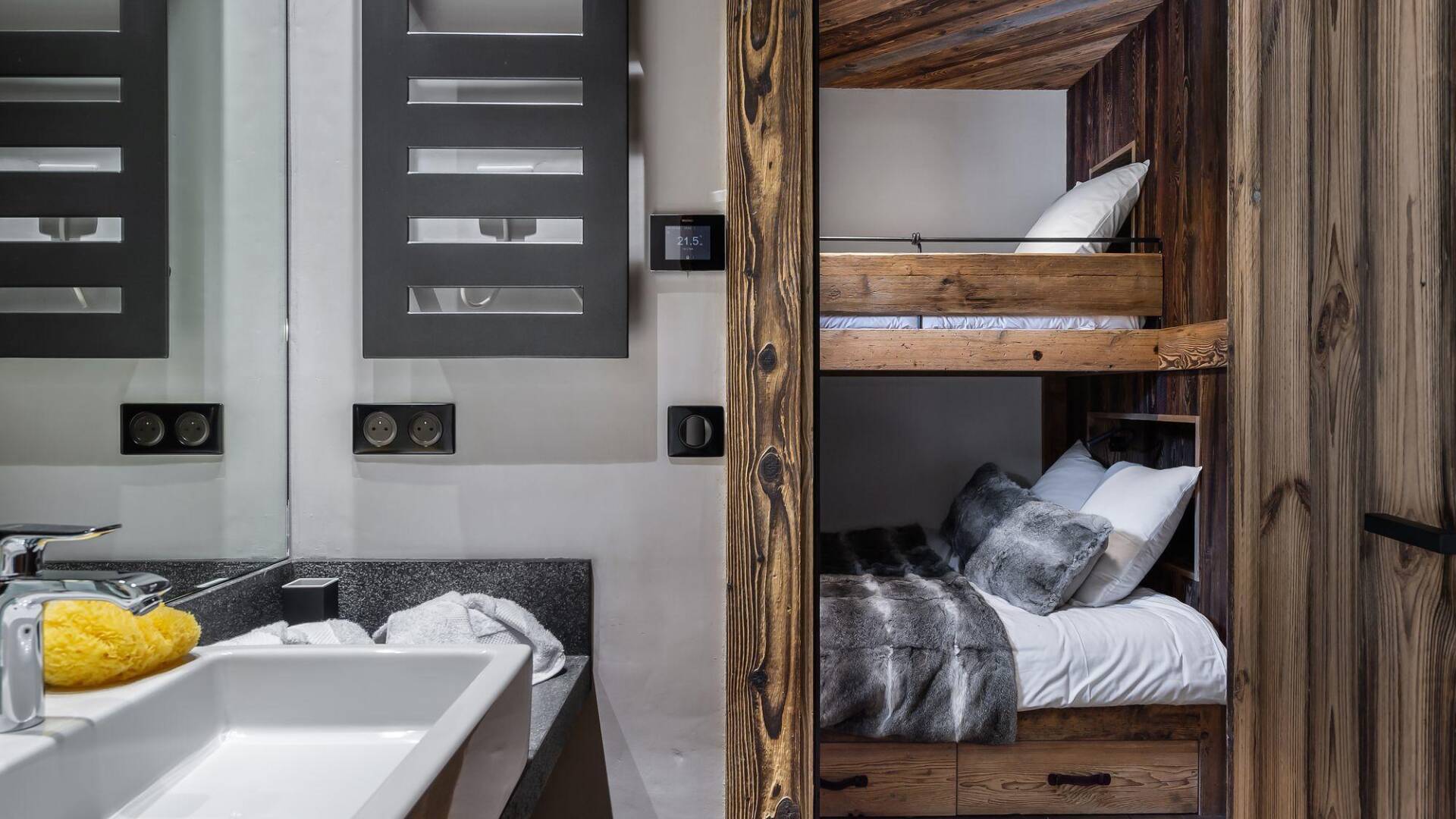 bedroom with bunk beds and en suite bathroom
