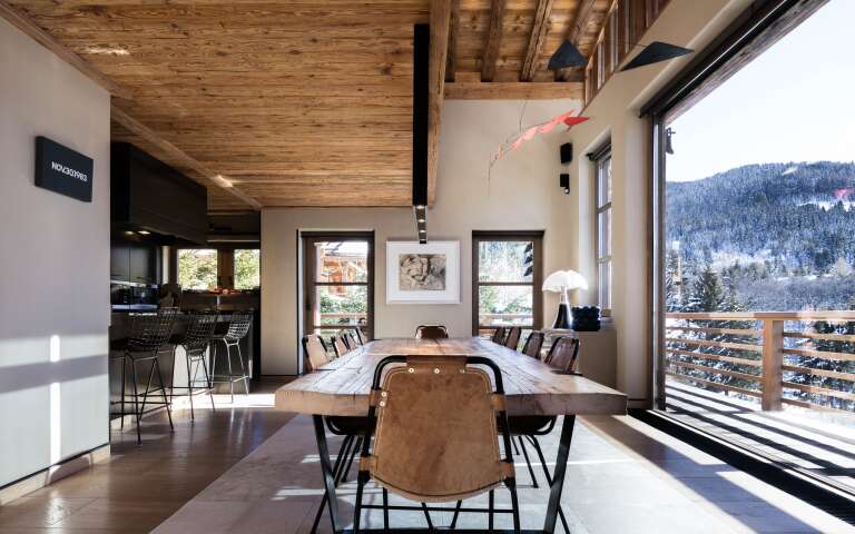 open space with kitchen and dining area