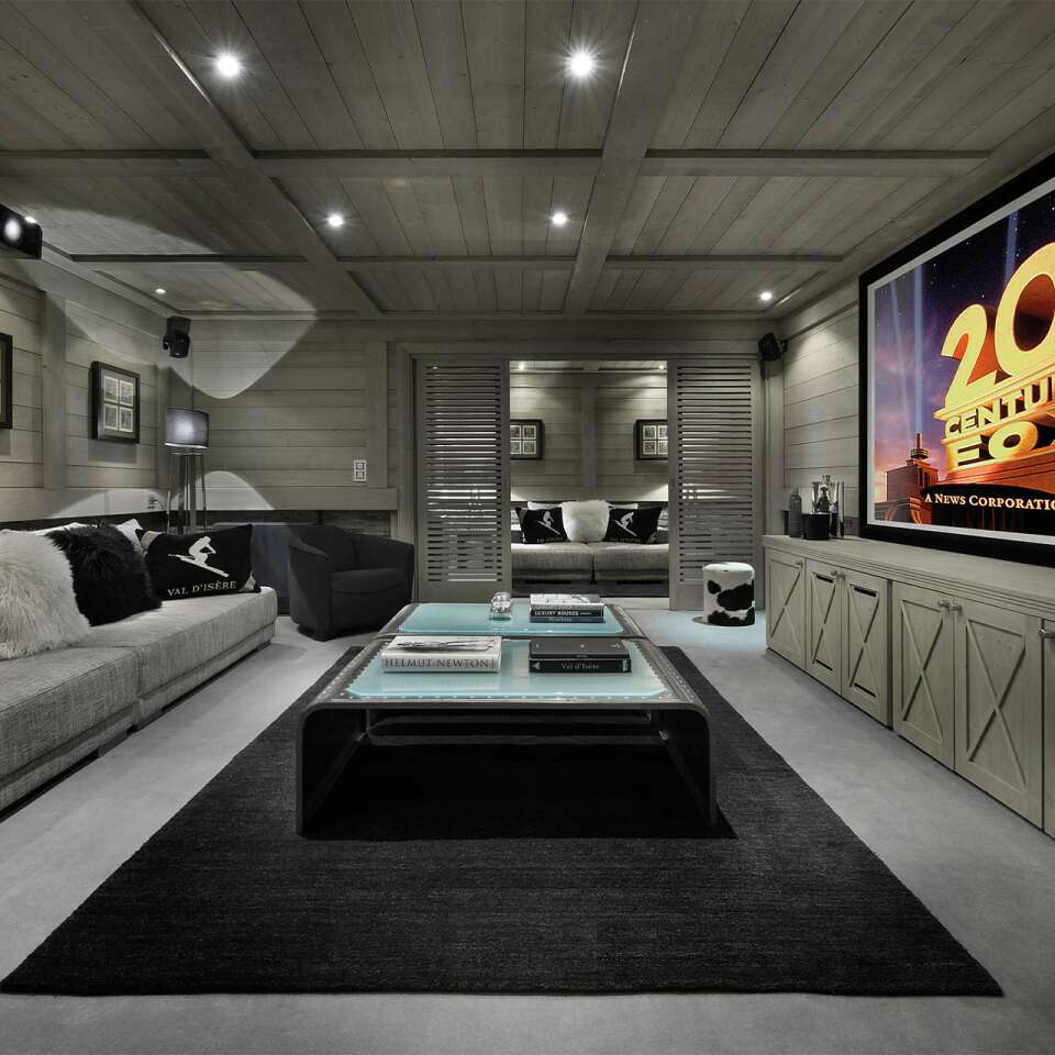 TV room with large sofa