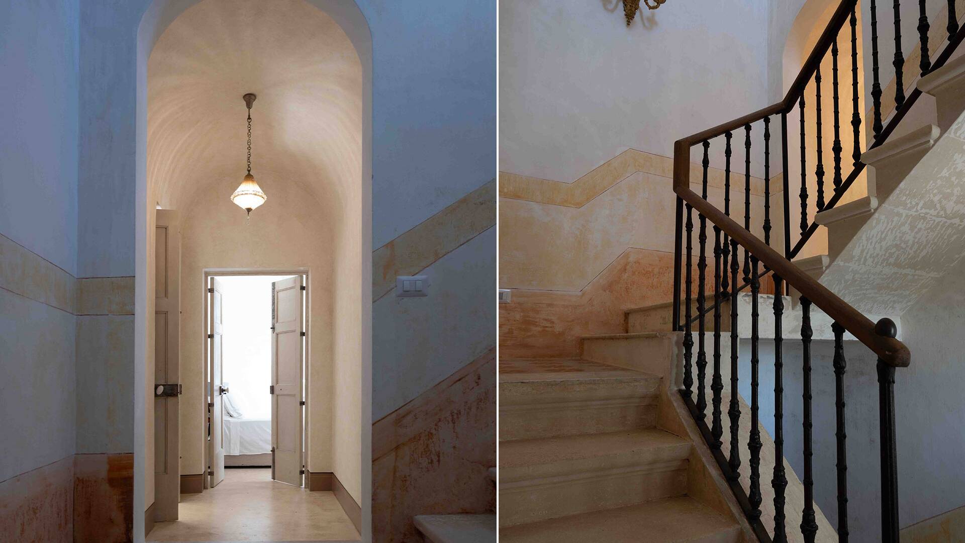 entrance detail with stairs and rustic walls