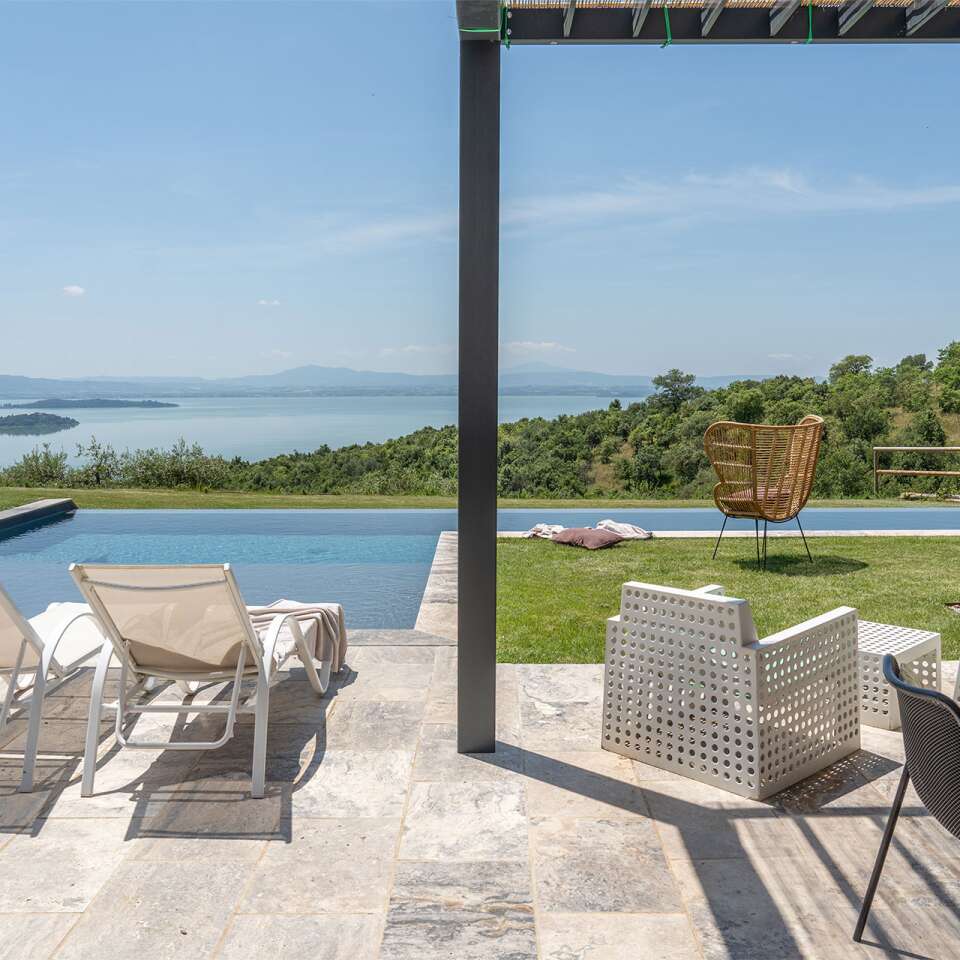 heated pool with sunbathing area