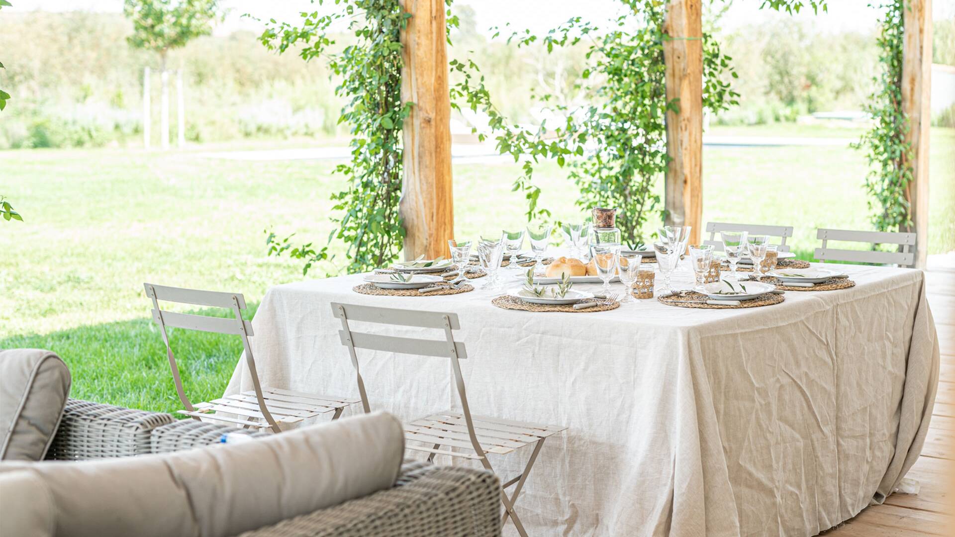 alfresco dining area with pool view