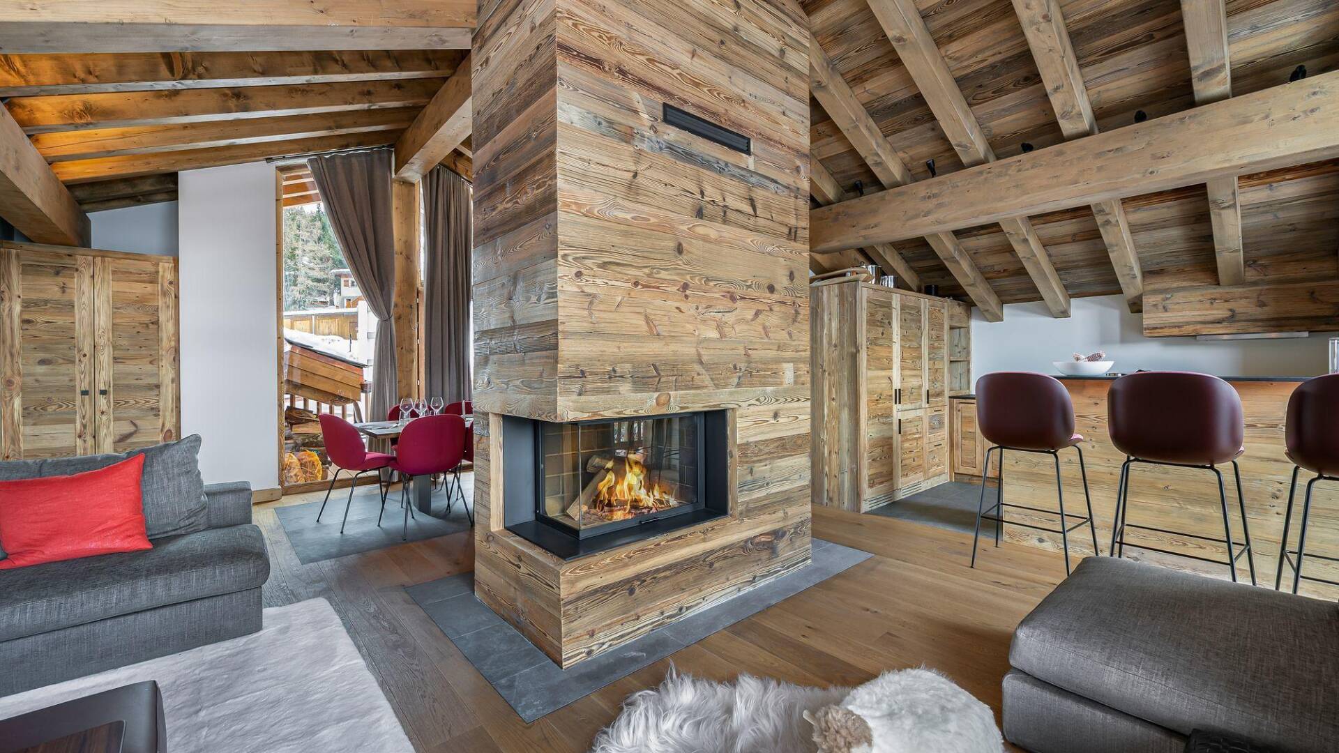 large fireplace in the living area