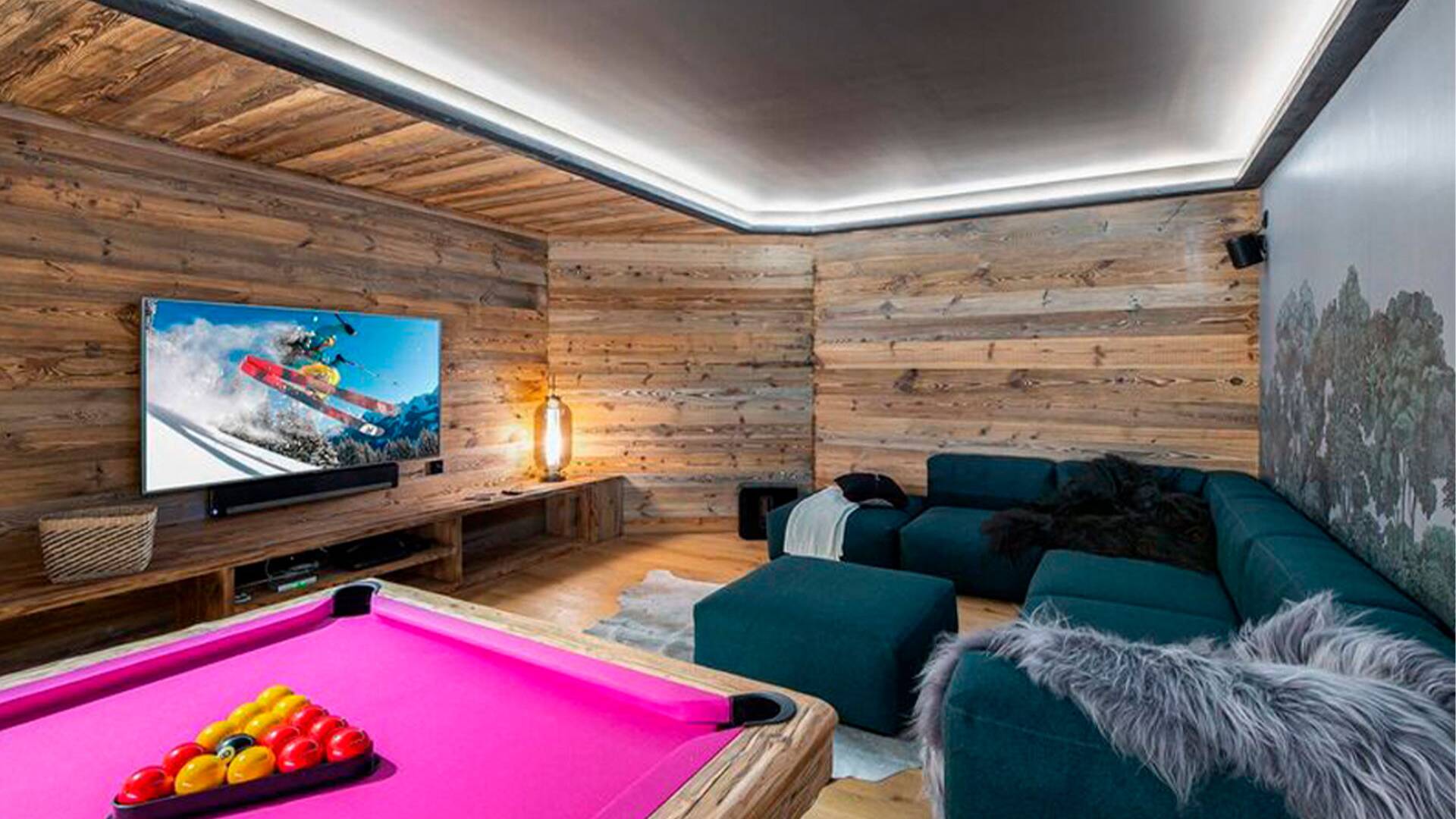tv room with pool table