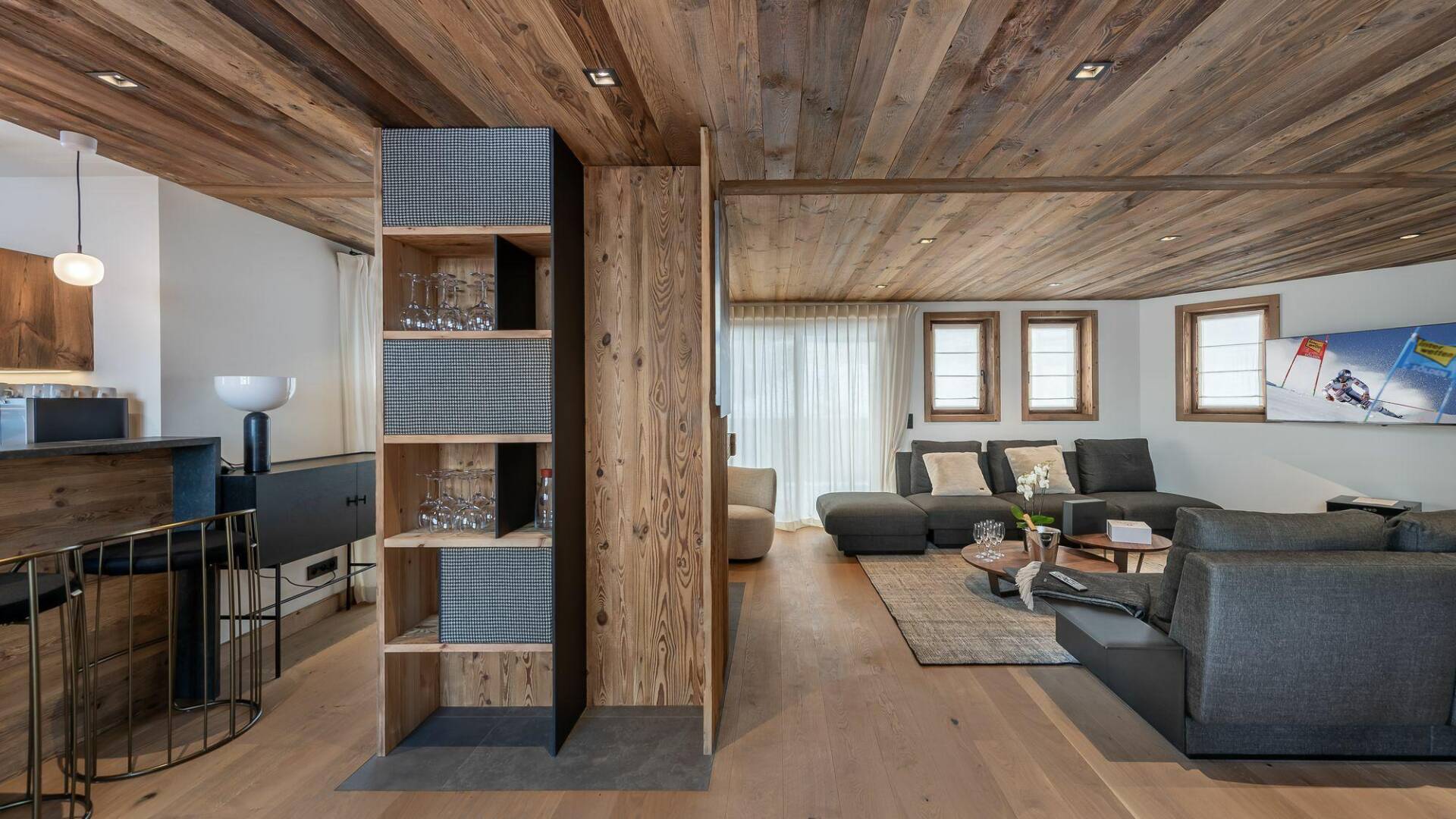 living room next to the open kitchen 
