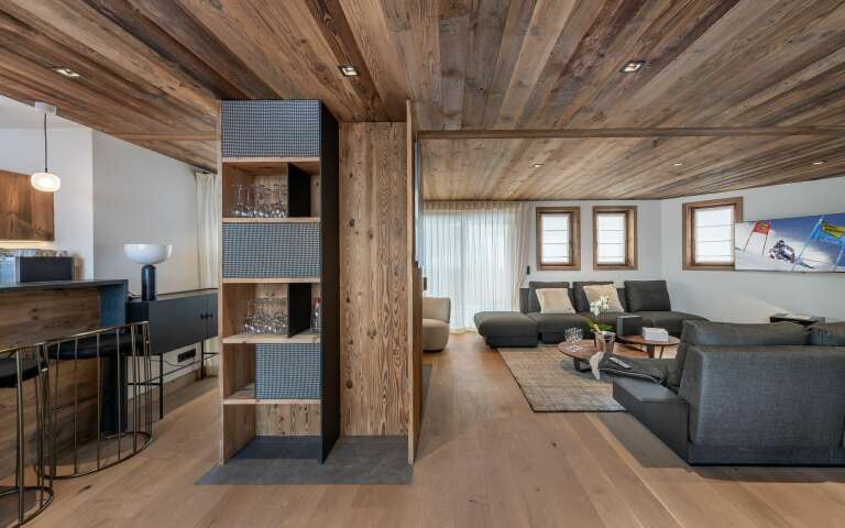 living room next to the open kitchen 