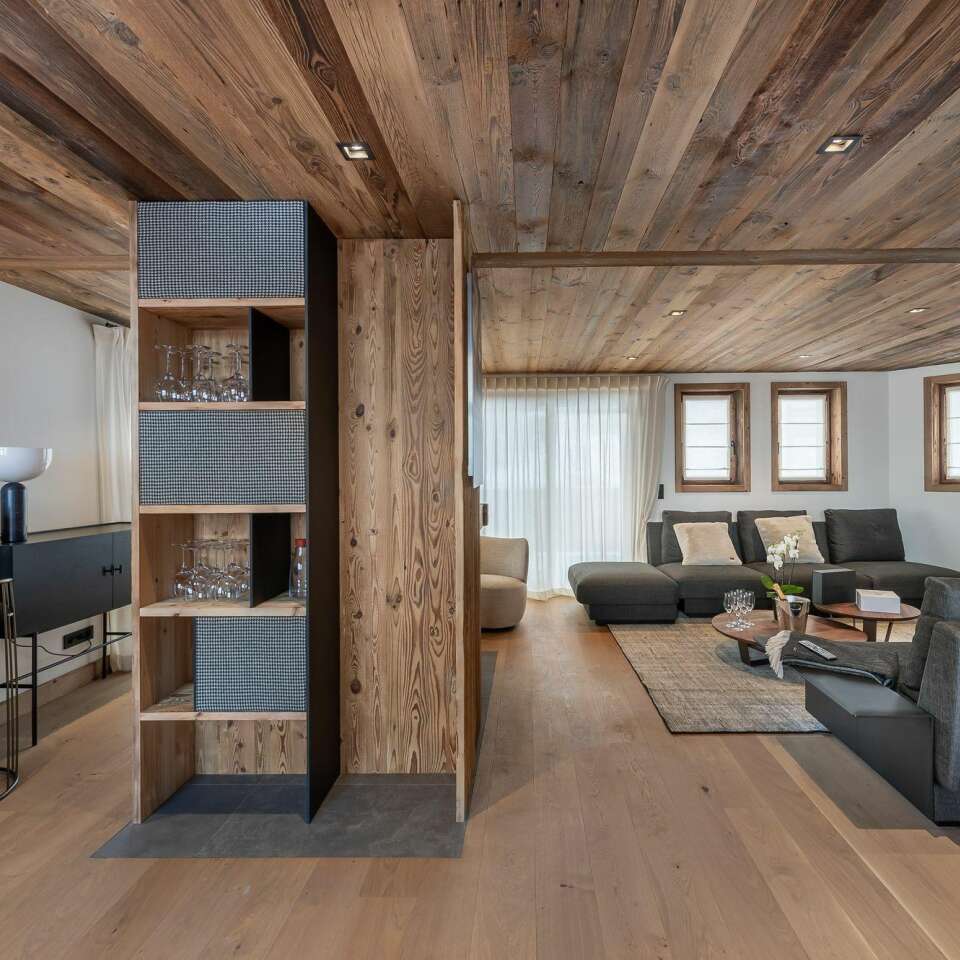 living room next to the open kitchen 