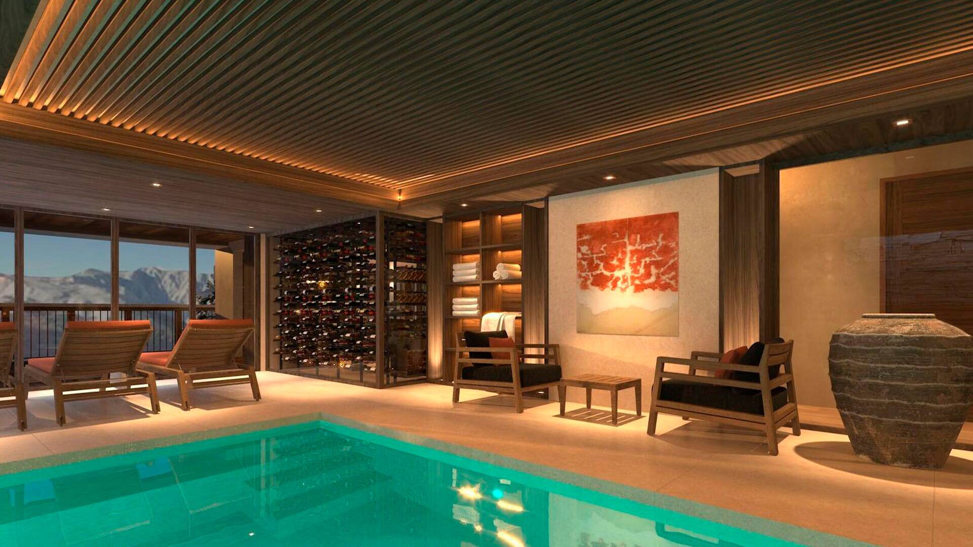 indoor pool and lounge area
