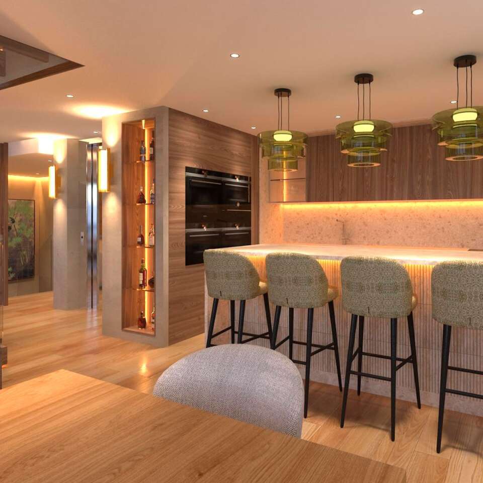 open space with fully equipped kitchen