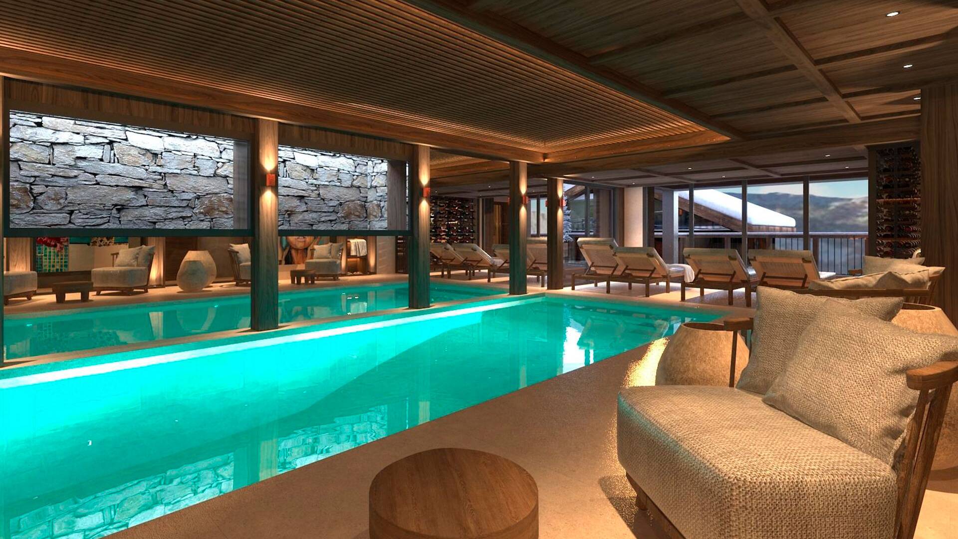 indoor pool and lounge area