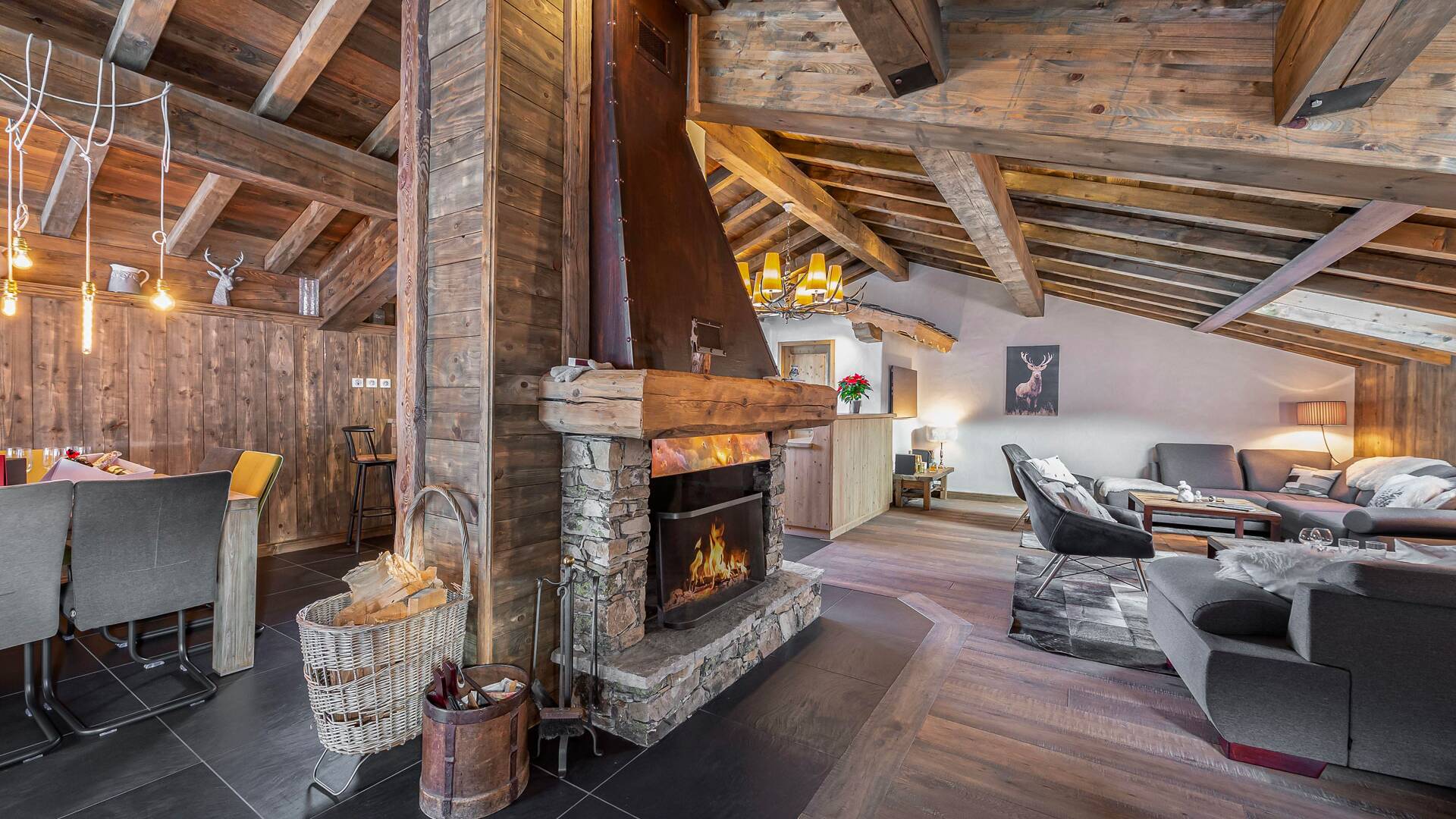 comfortable living room with large sofa and fireplace