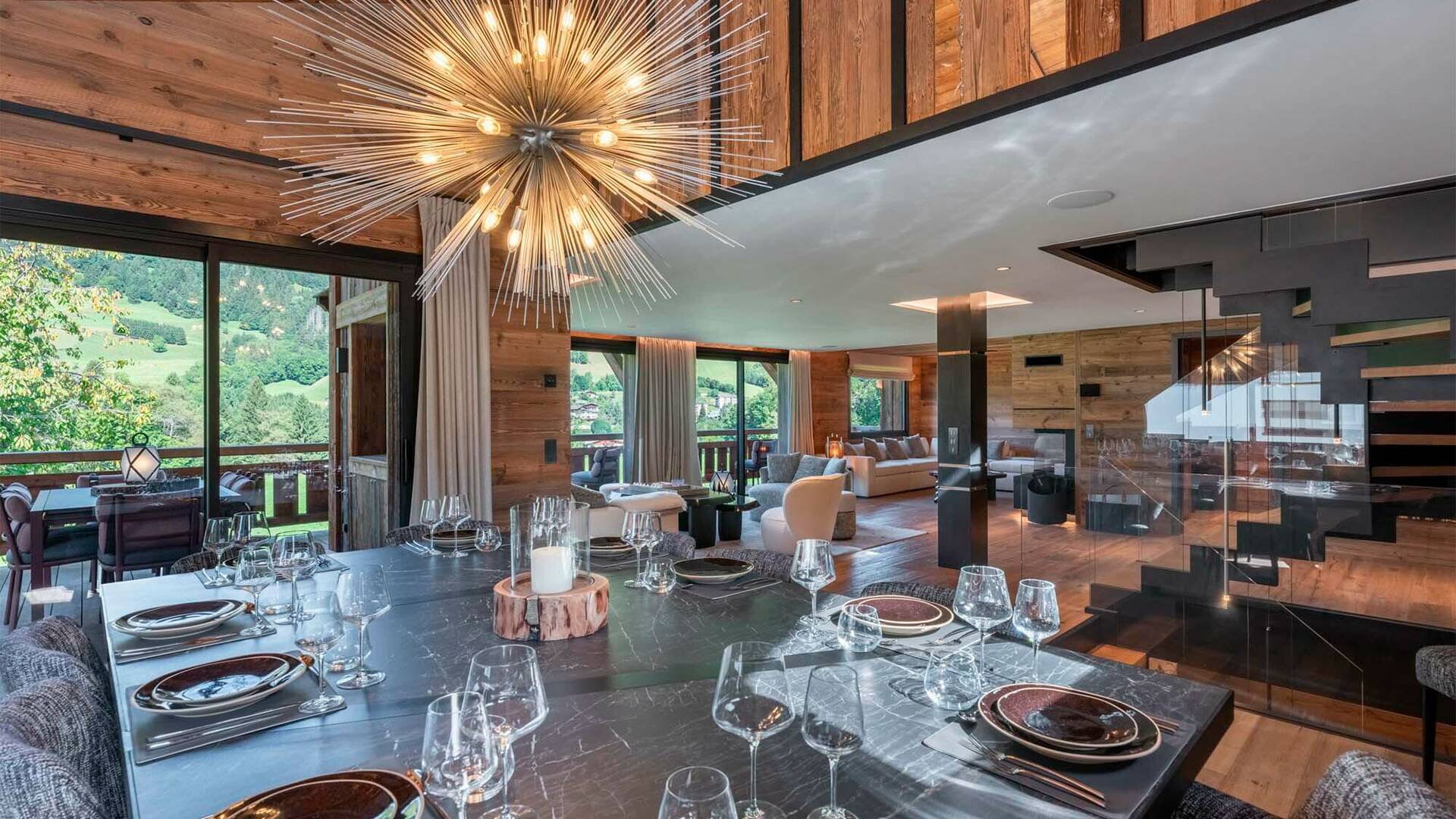 large dining table in the living area