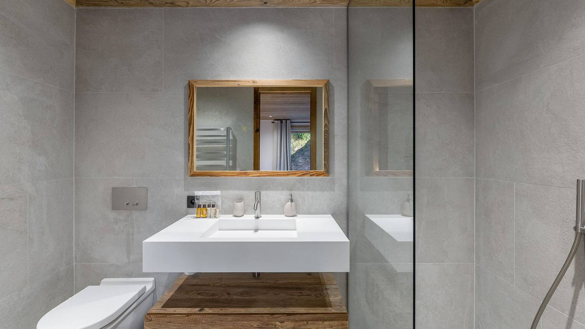 elegant bathroom with walk-in shower