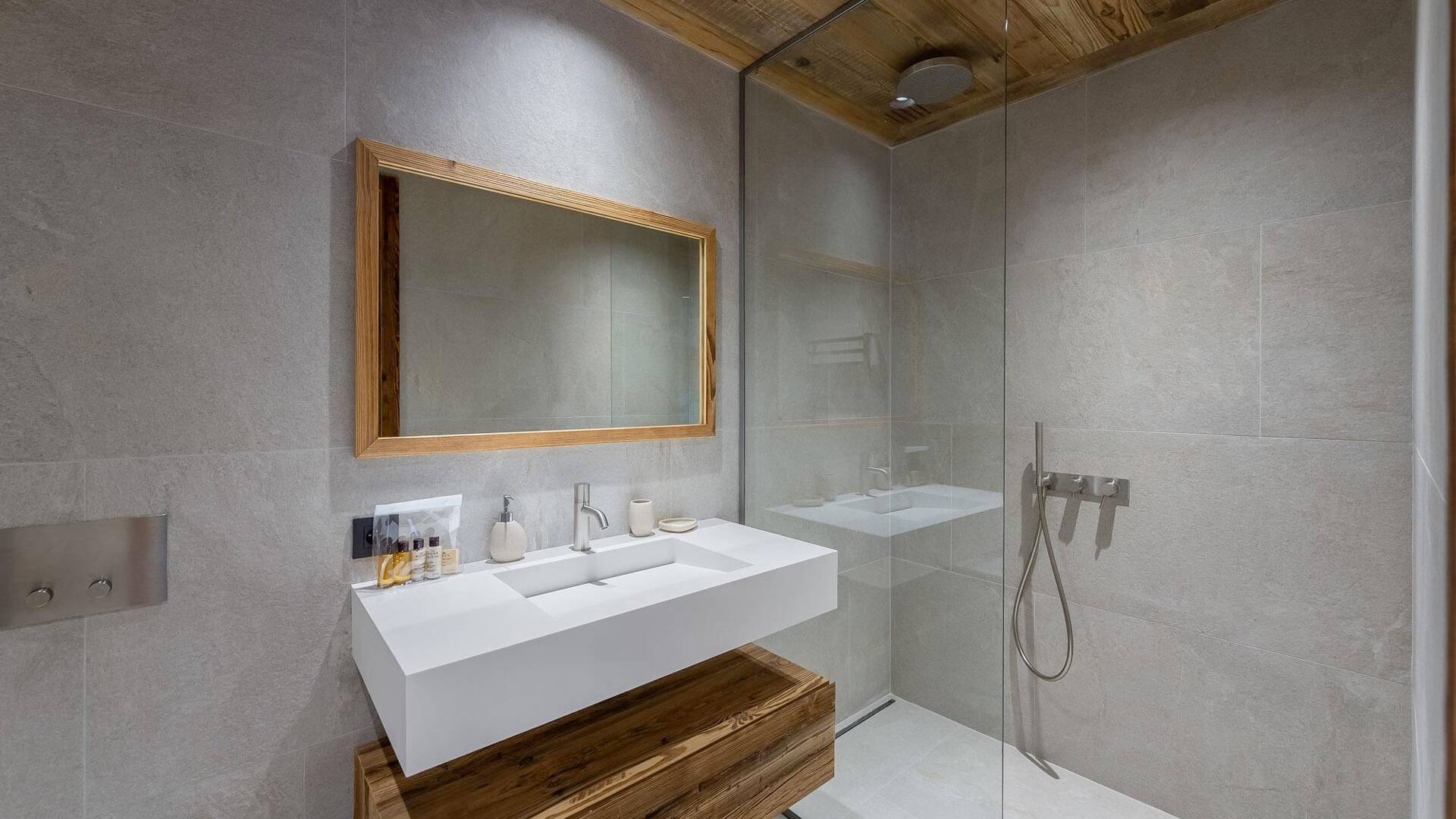 elegant bathroom with walk-in shower