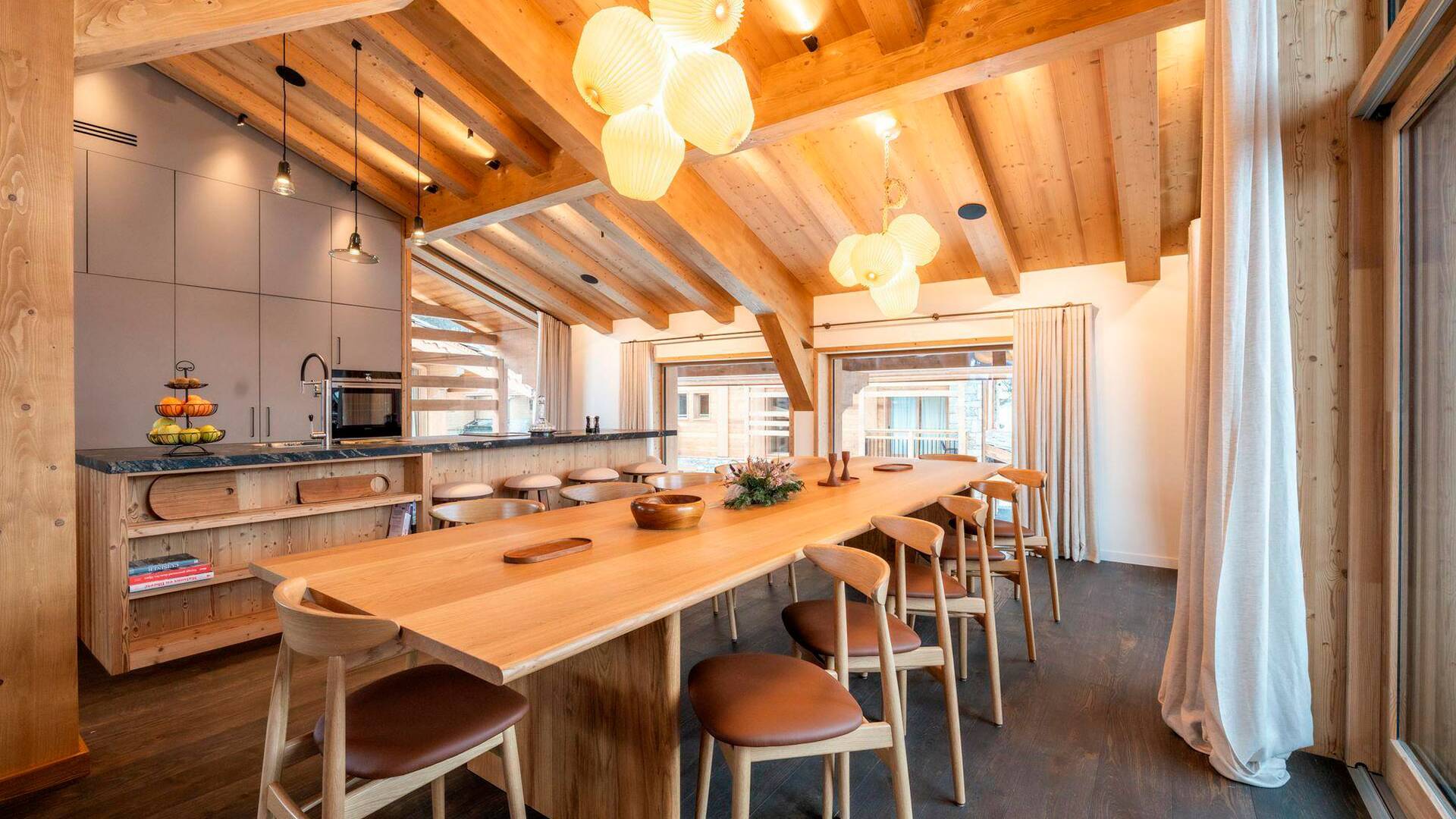 open space kitchen with dining table 