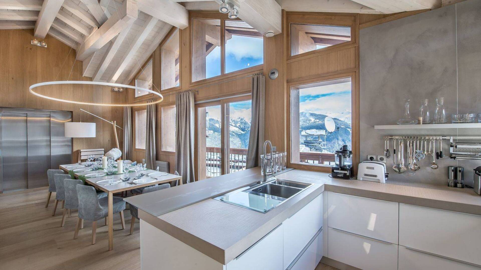 fully equipped kitchen with mountain views