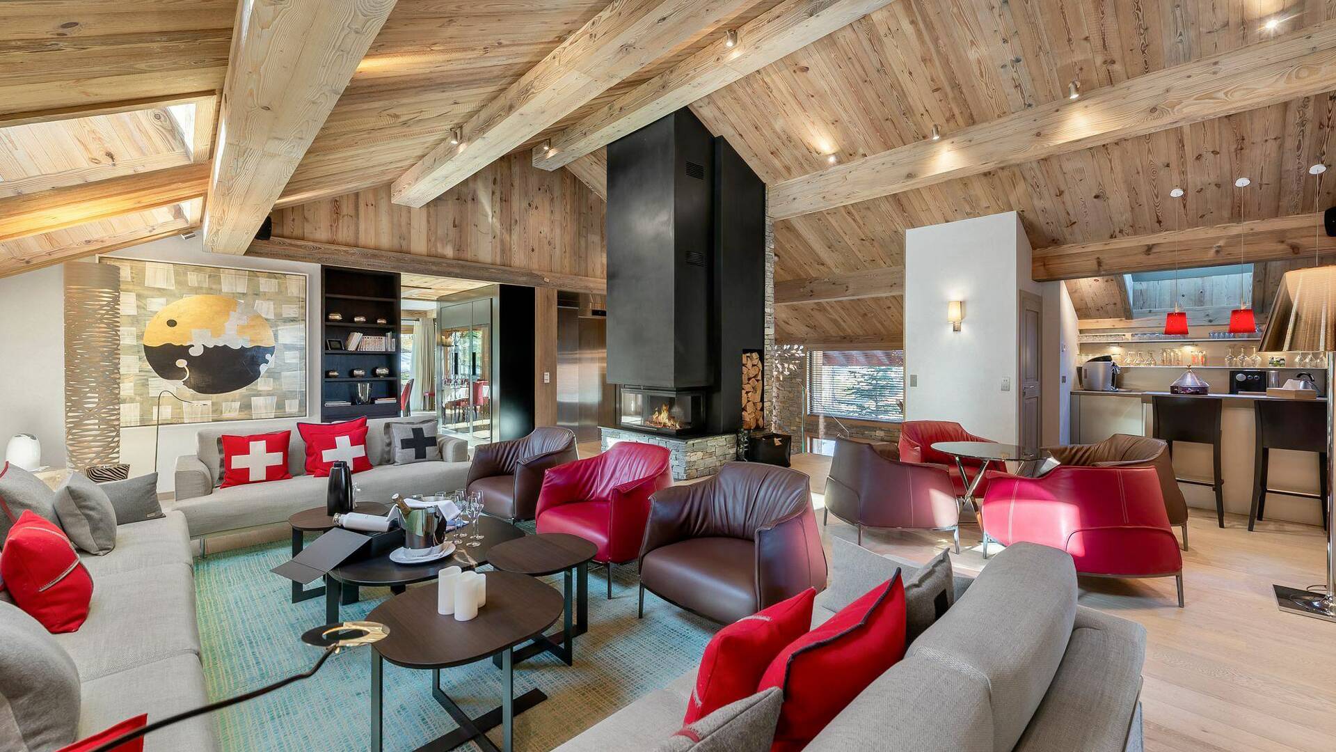 premium living room with sofa and fireplace