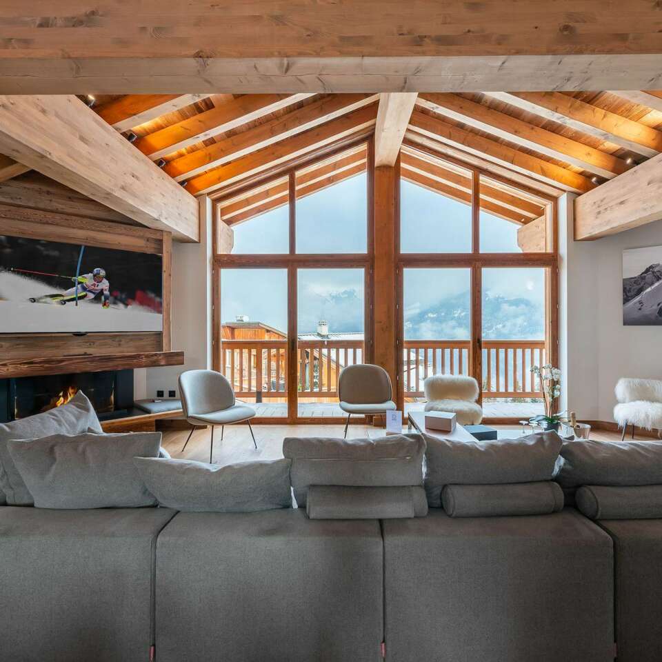spacious living room with mountain views 