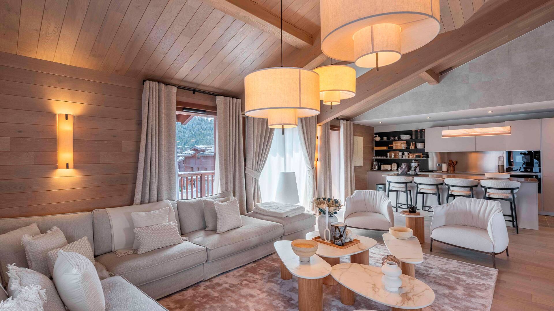 comfortable and large living room with open space kitchen