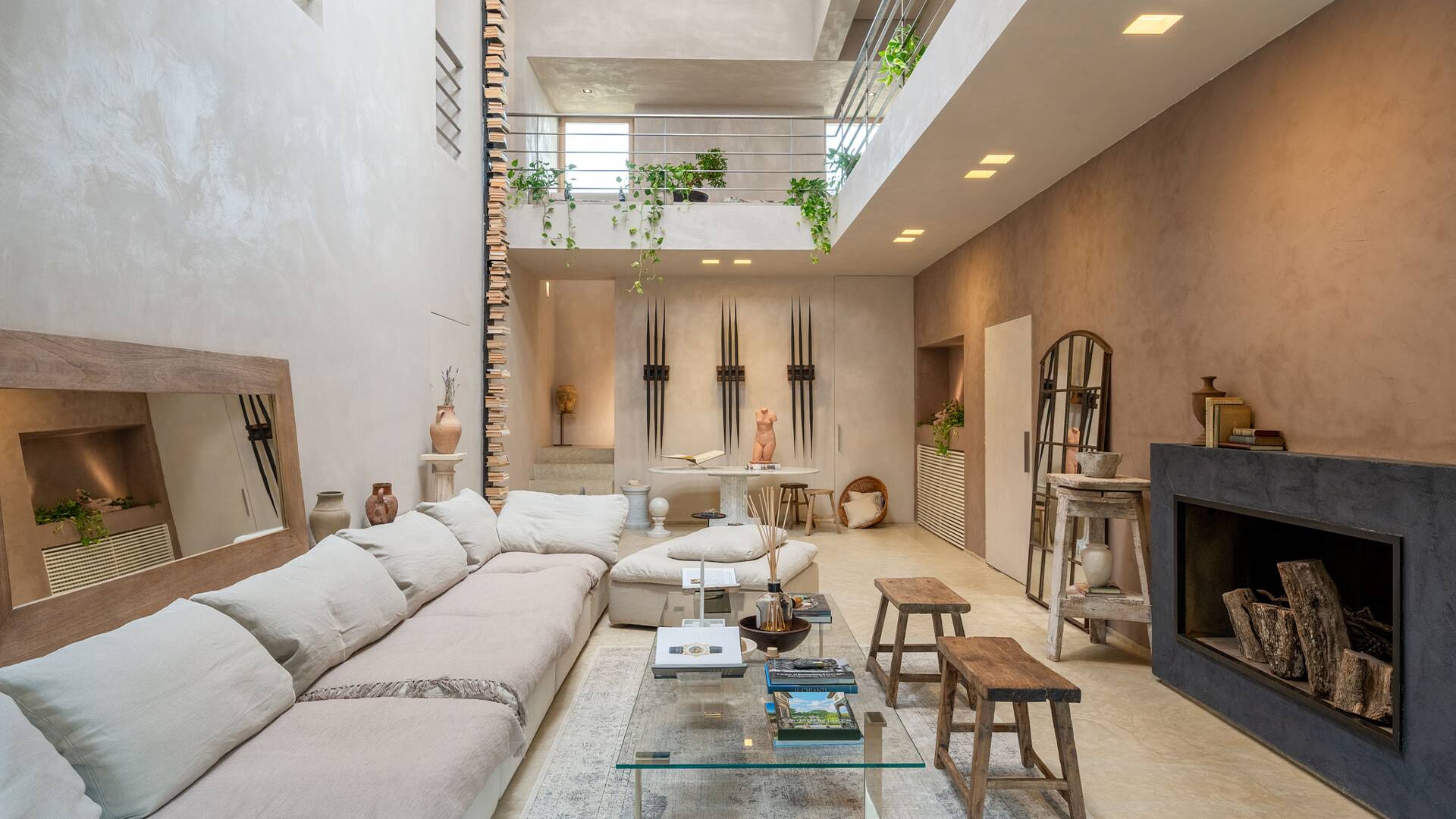 comfortable living room with fireplace and large sofa