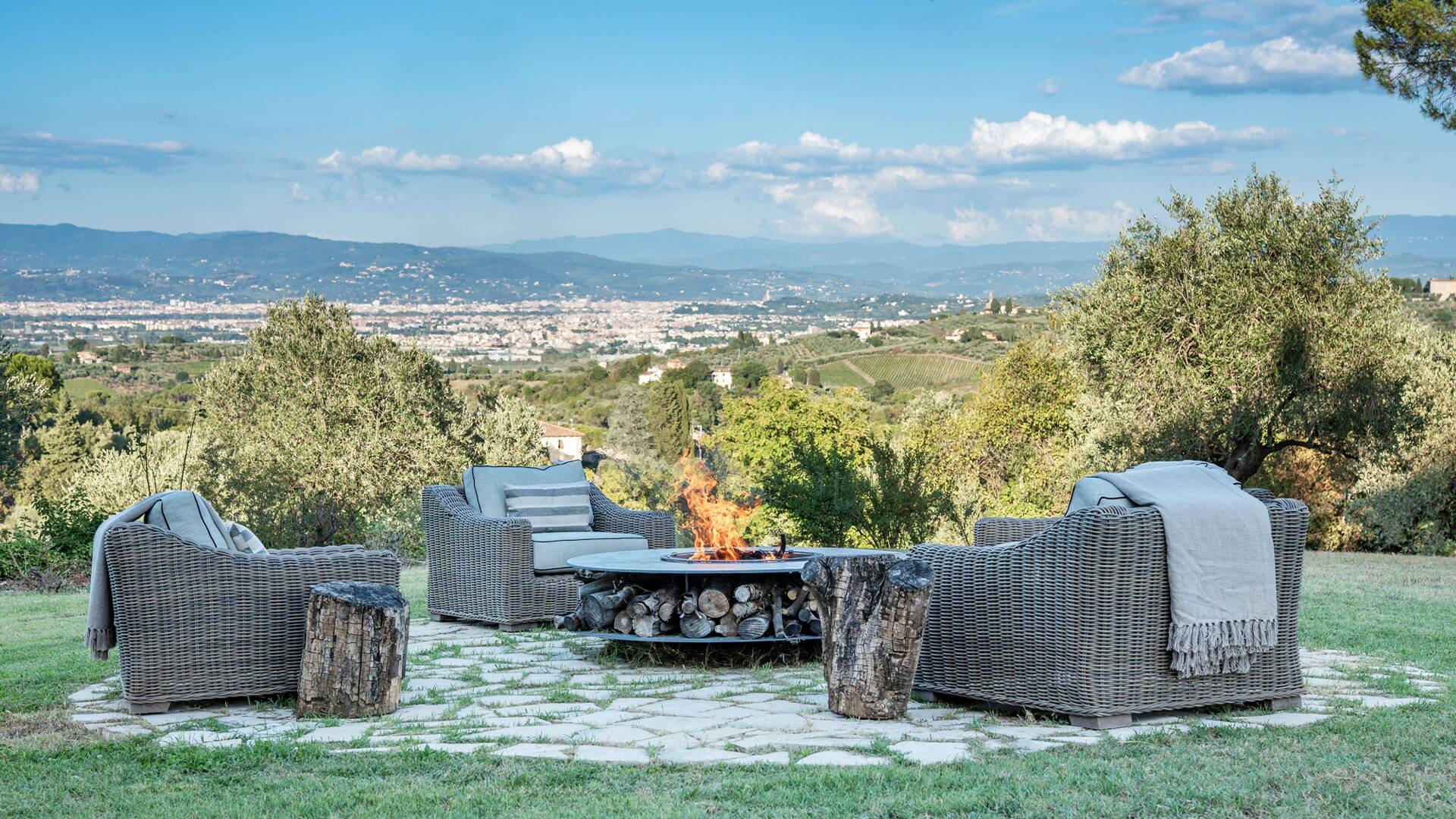 outdoor fireplace with stunning view over Florence