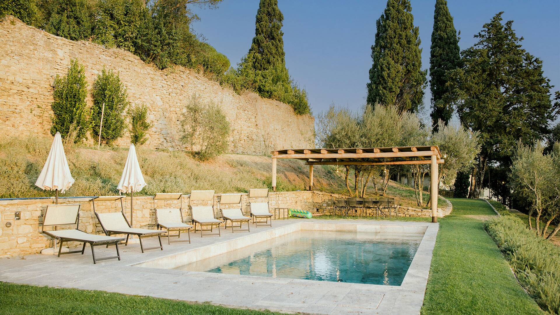swimming pool and pergola