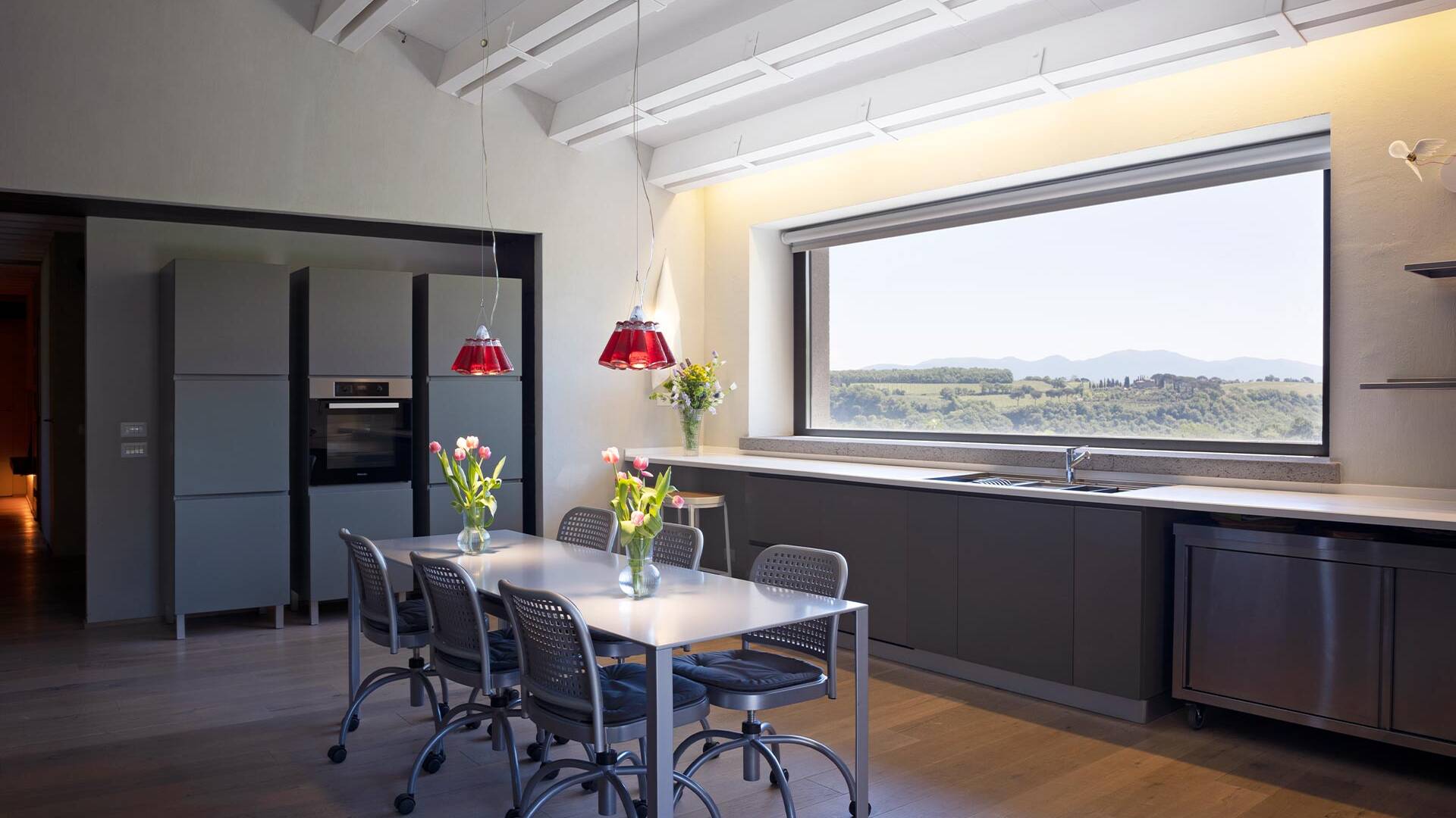 fully equipped kitchen with large window