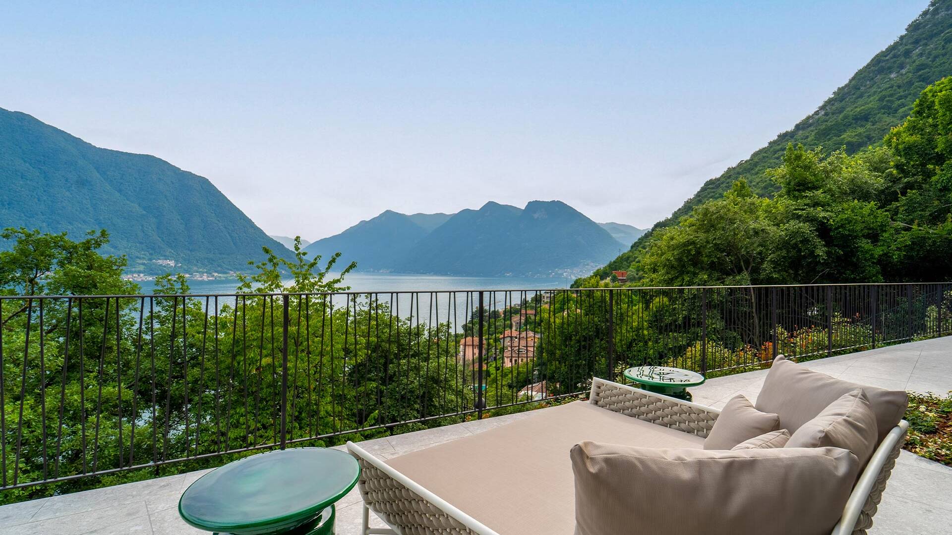 lounge area with stunning view over Lake Como