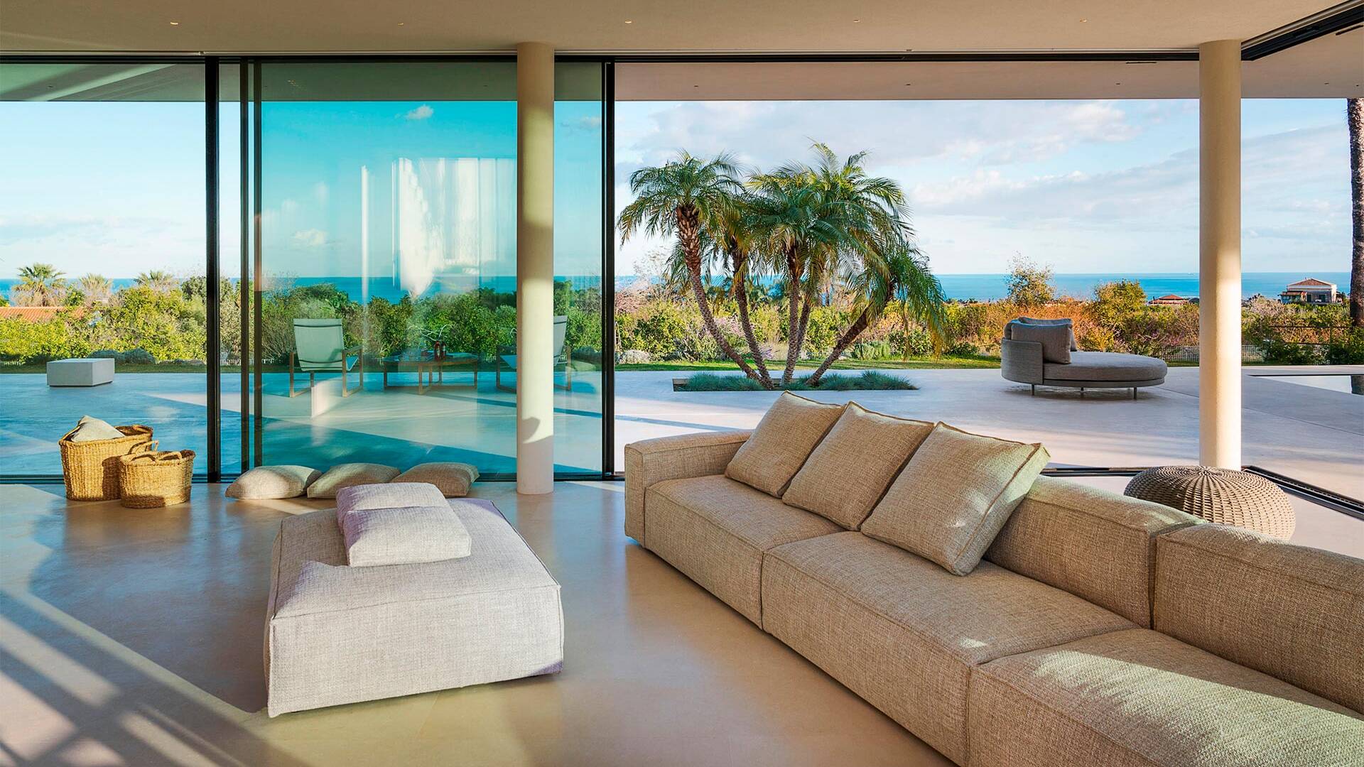 living space with comfortable and large sofa 