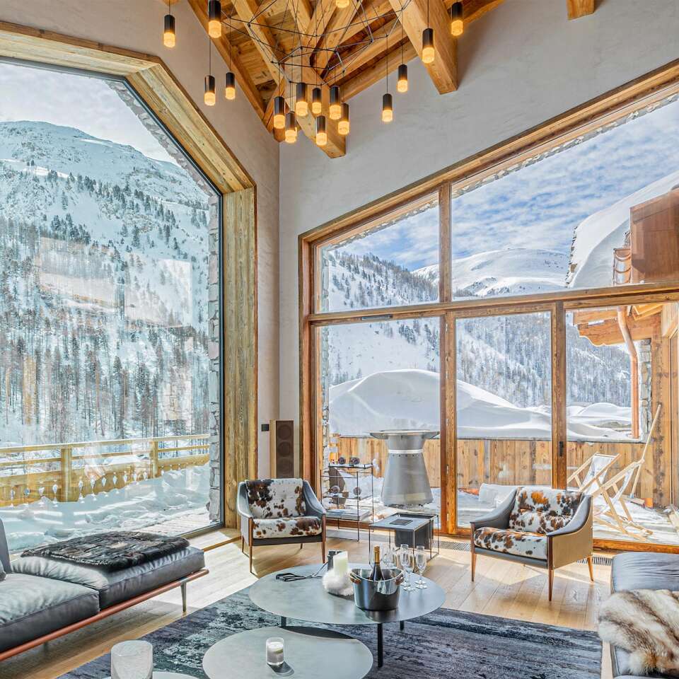 living room with mountain view