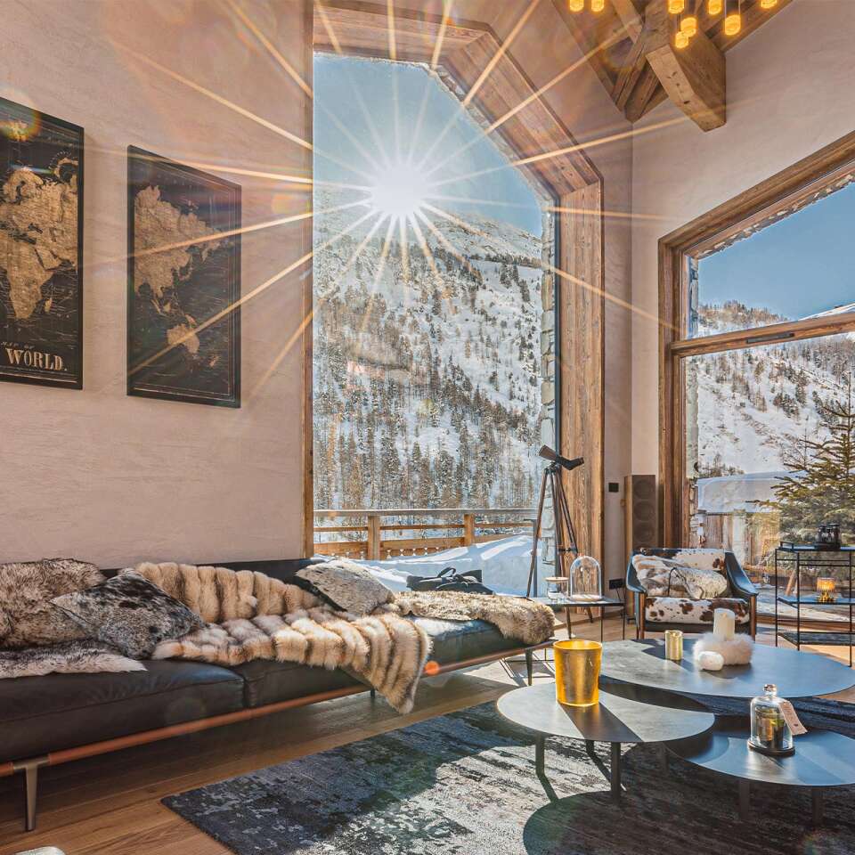 living room with mountain view