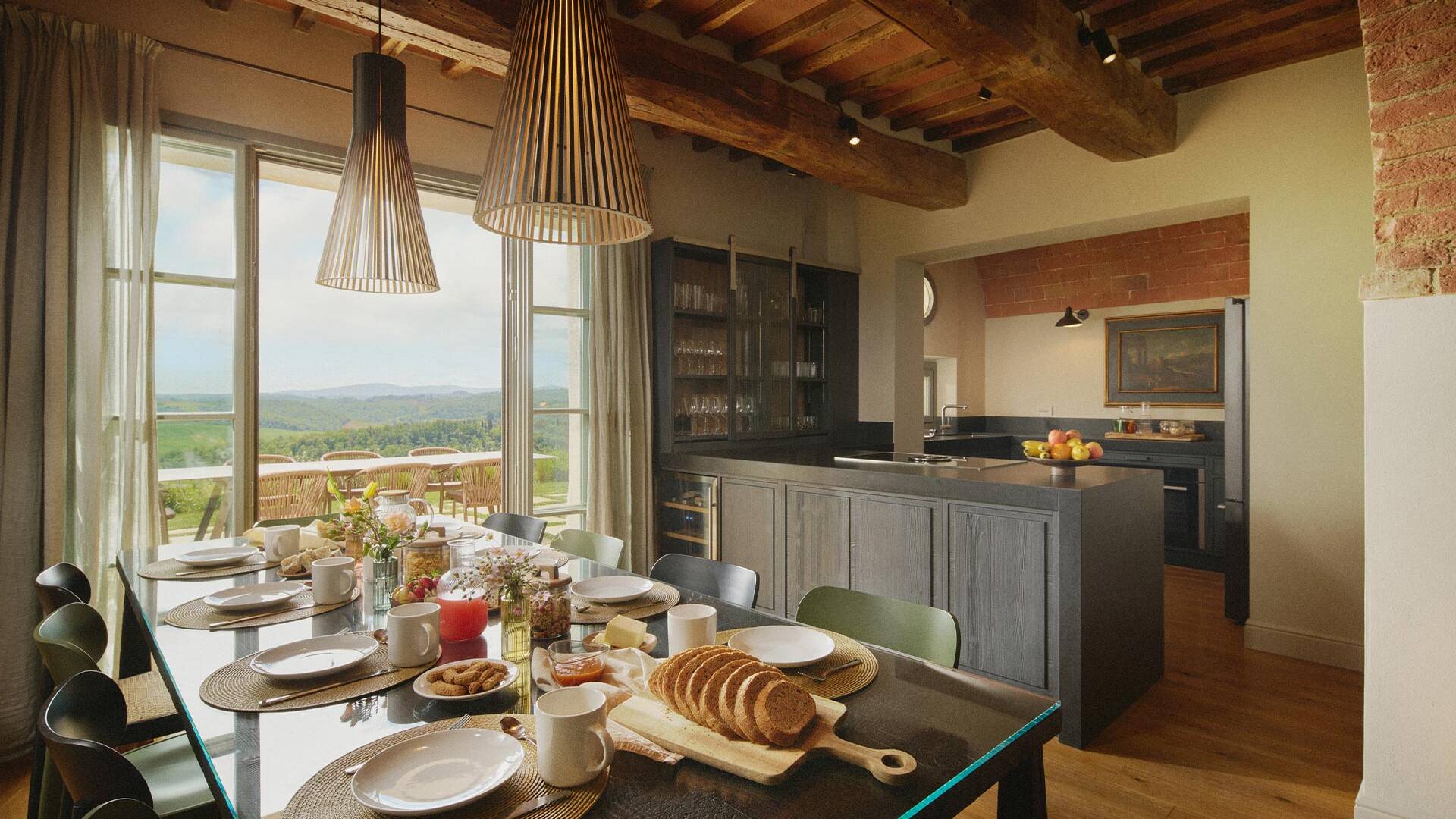fully equipped kitchen and dining table