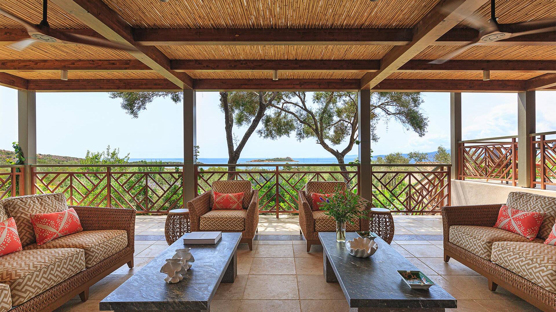 outdoor lounge area with sea view