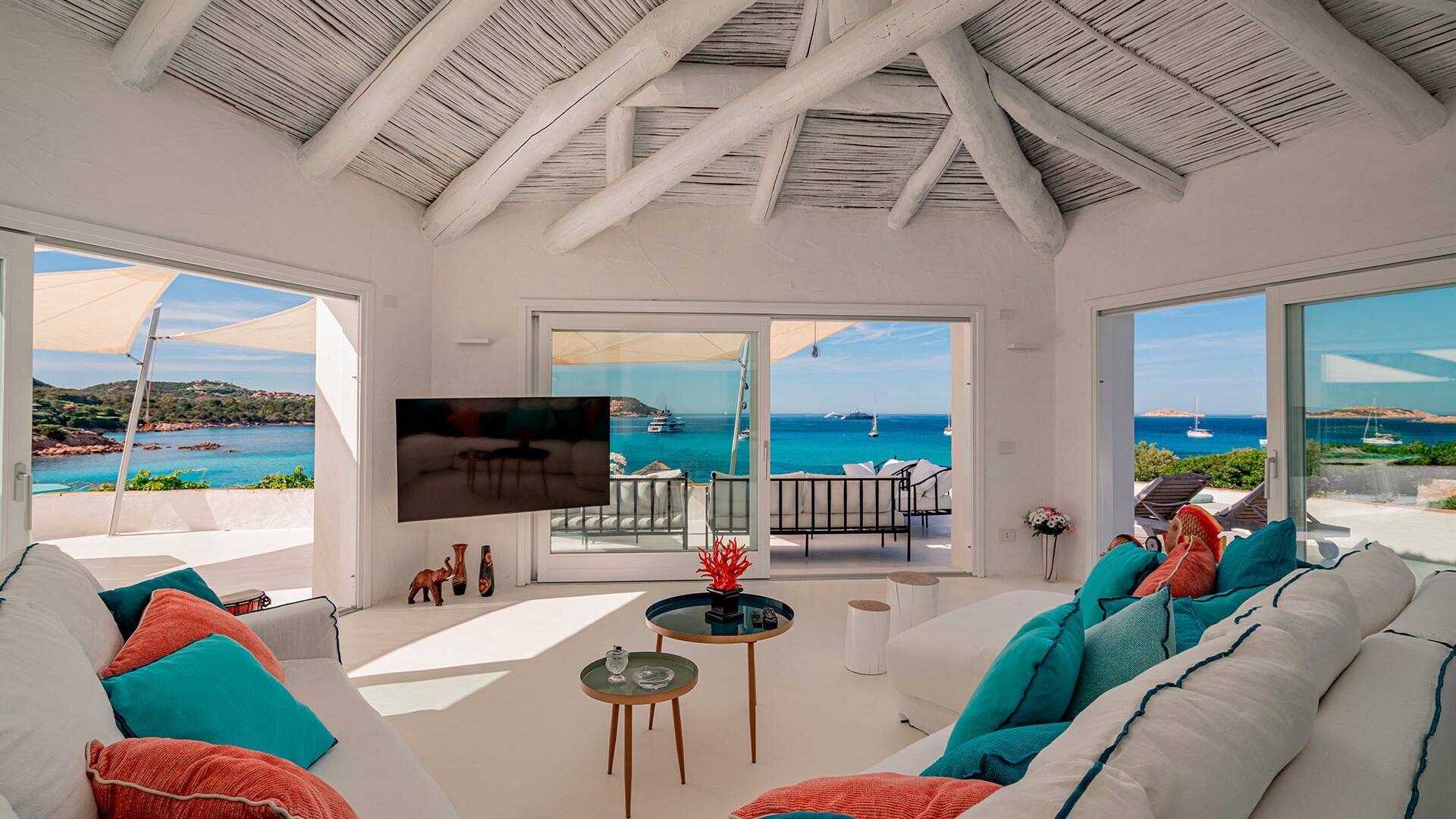 living room with comfortable sofa and seaview