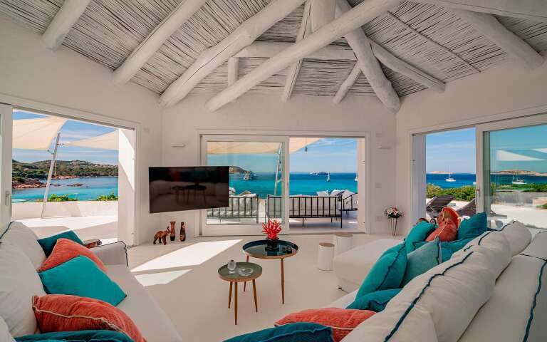 living room with comfortable sofa and seaview