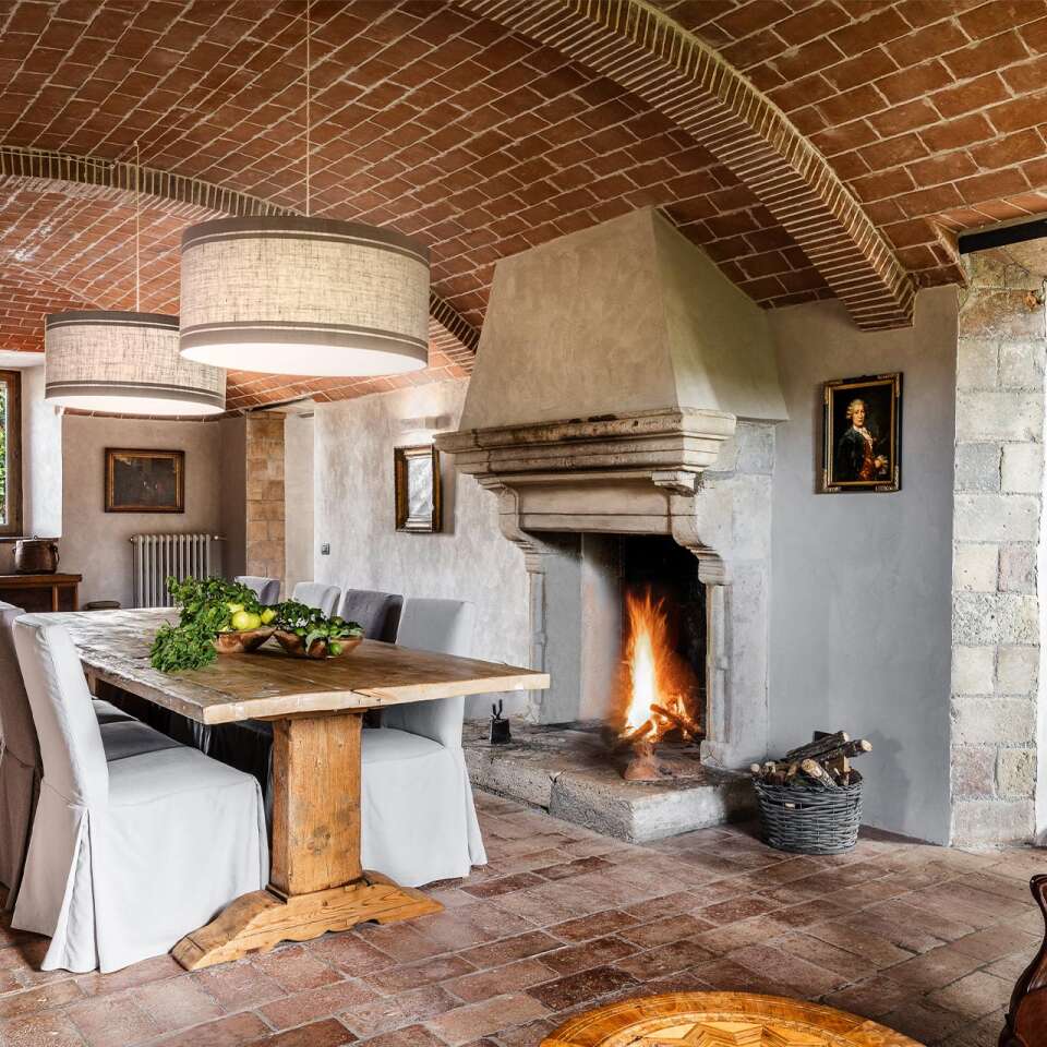 dining room with fireplace