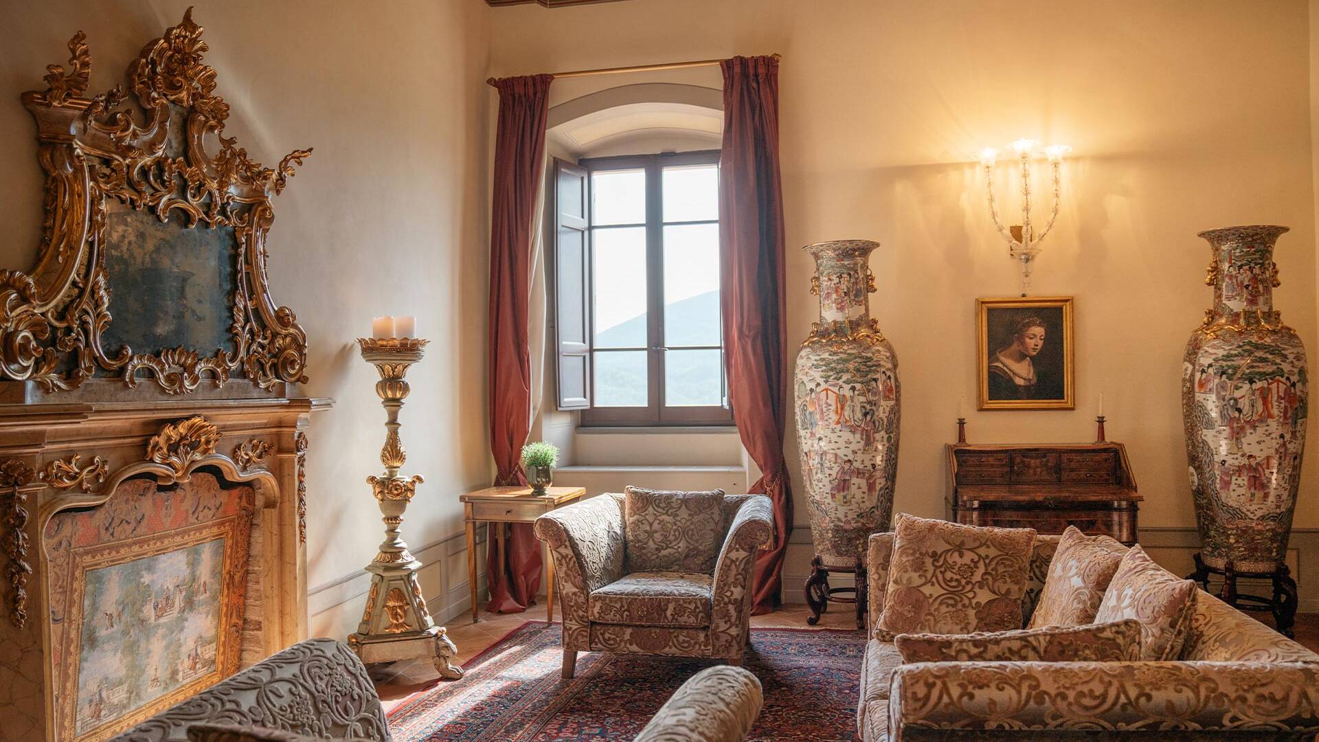 red living room 