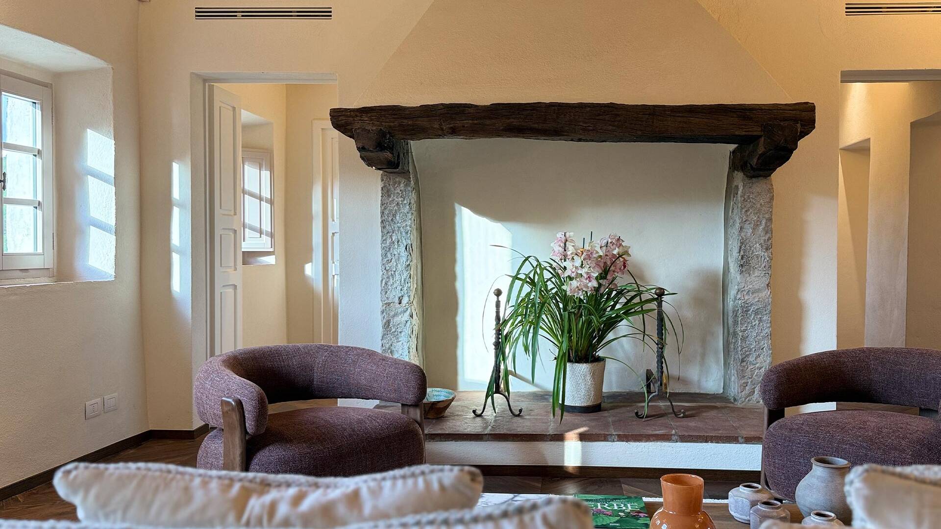 first floor living room with fireplace