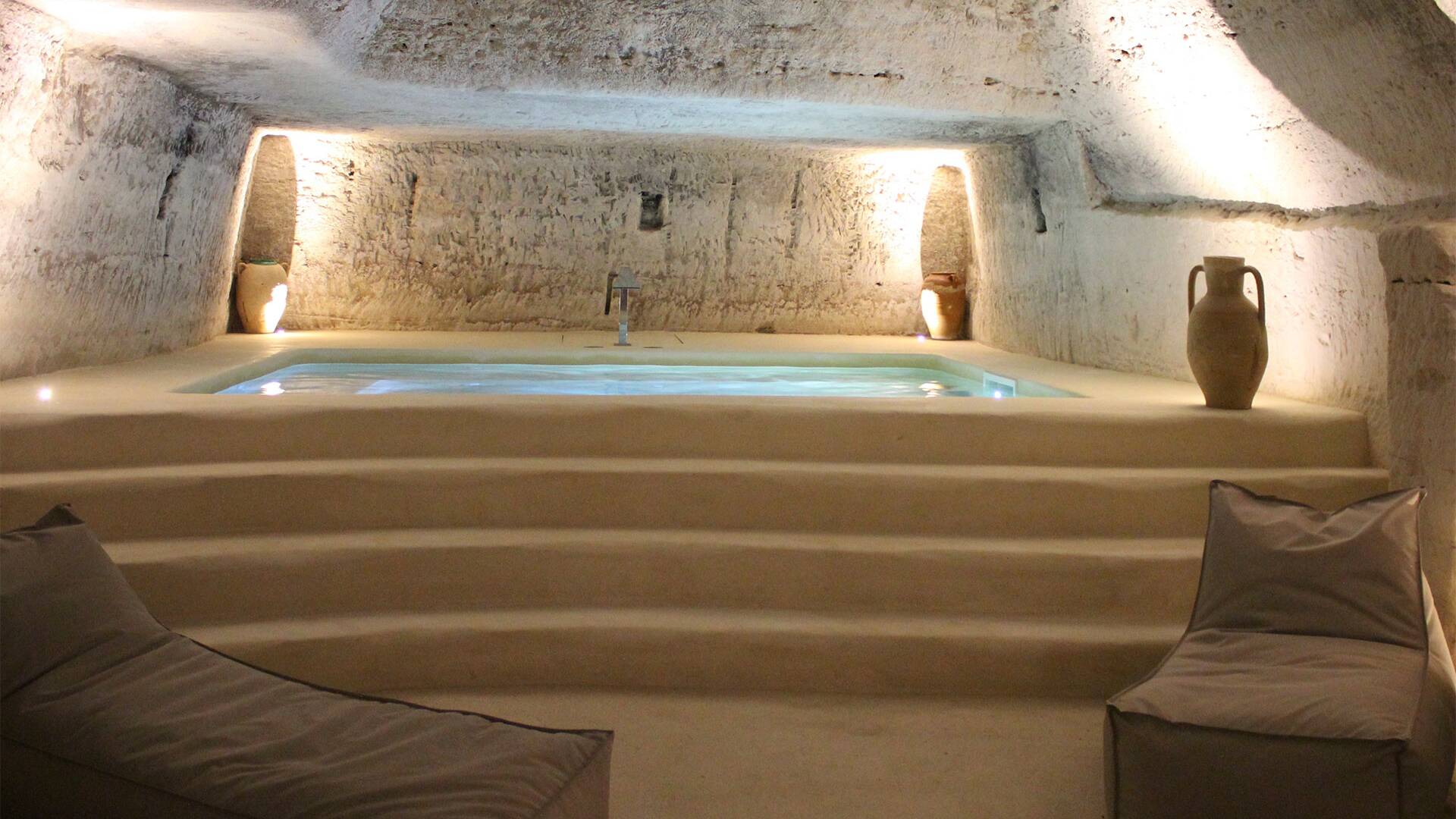 spa area built into the rock