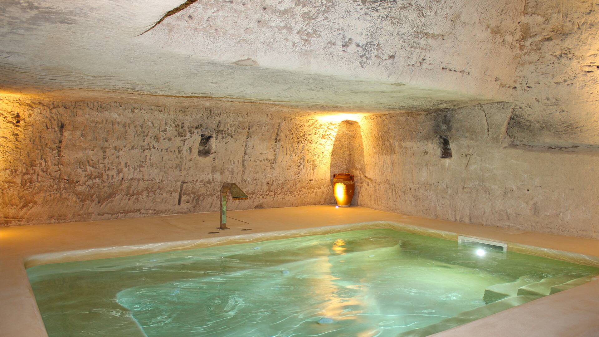 spa area built into the rock 