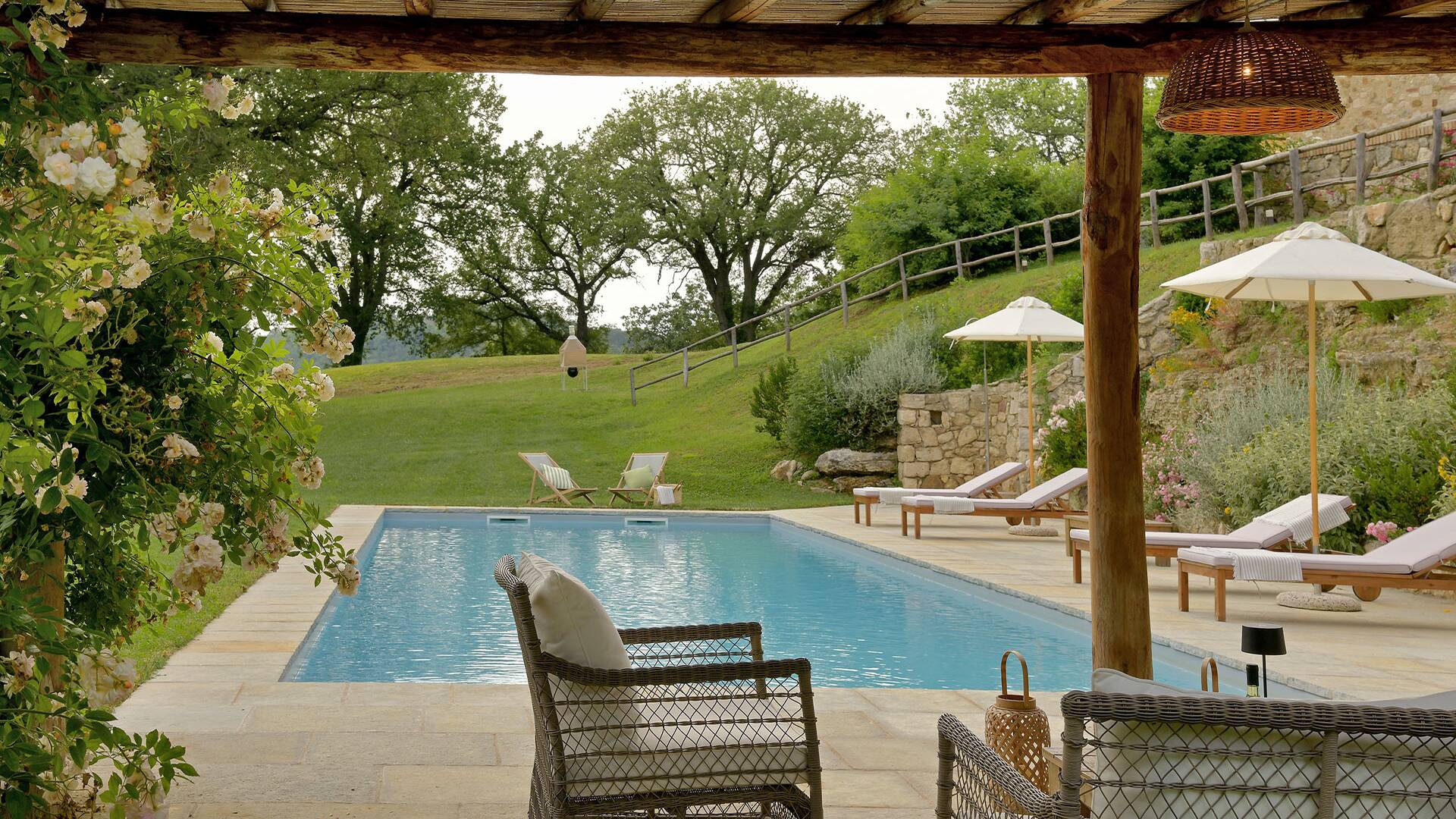 pool area with pergola 