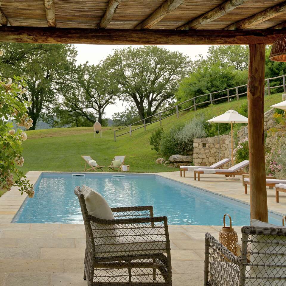 pool area with pergola 