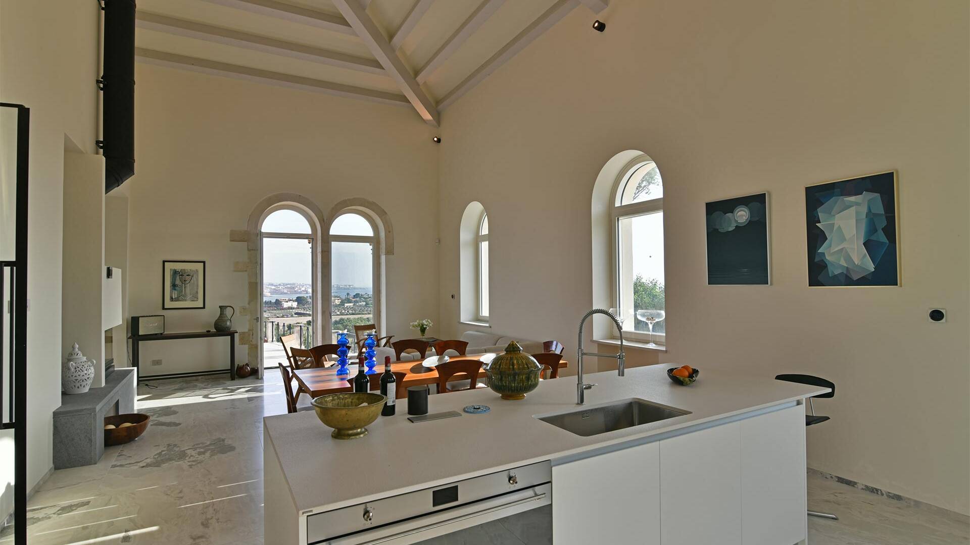 open space kitchen and dining table